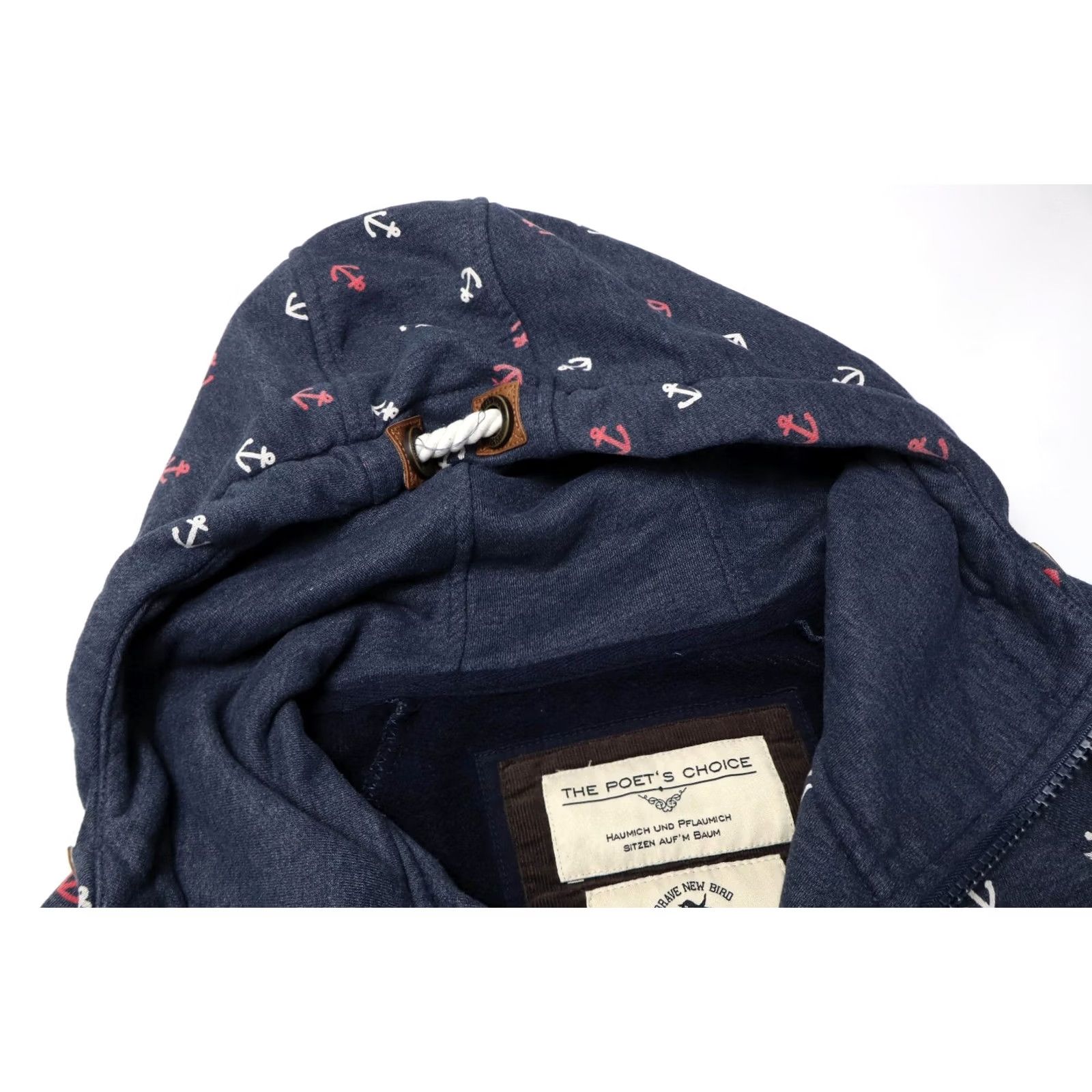 Vintage Naketano Sweatshirt Women's SMALL Navy Blue Patterned Logo Pocket Hooded Size S / US 4 / IT 40 - 4 Thumbnail