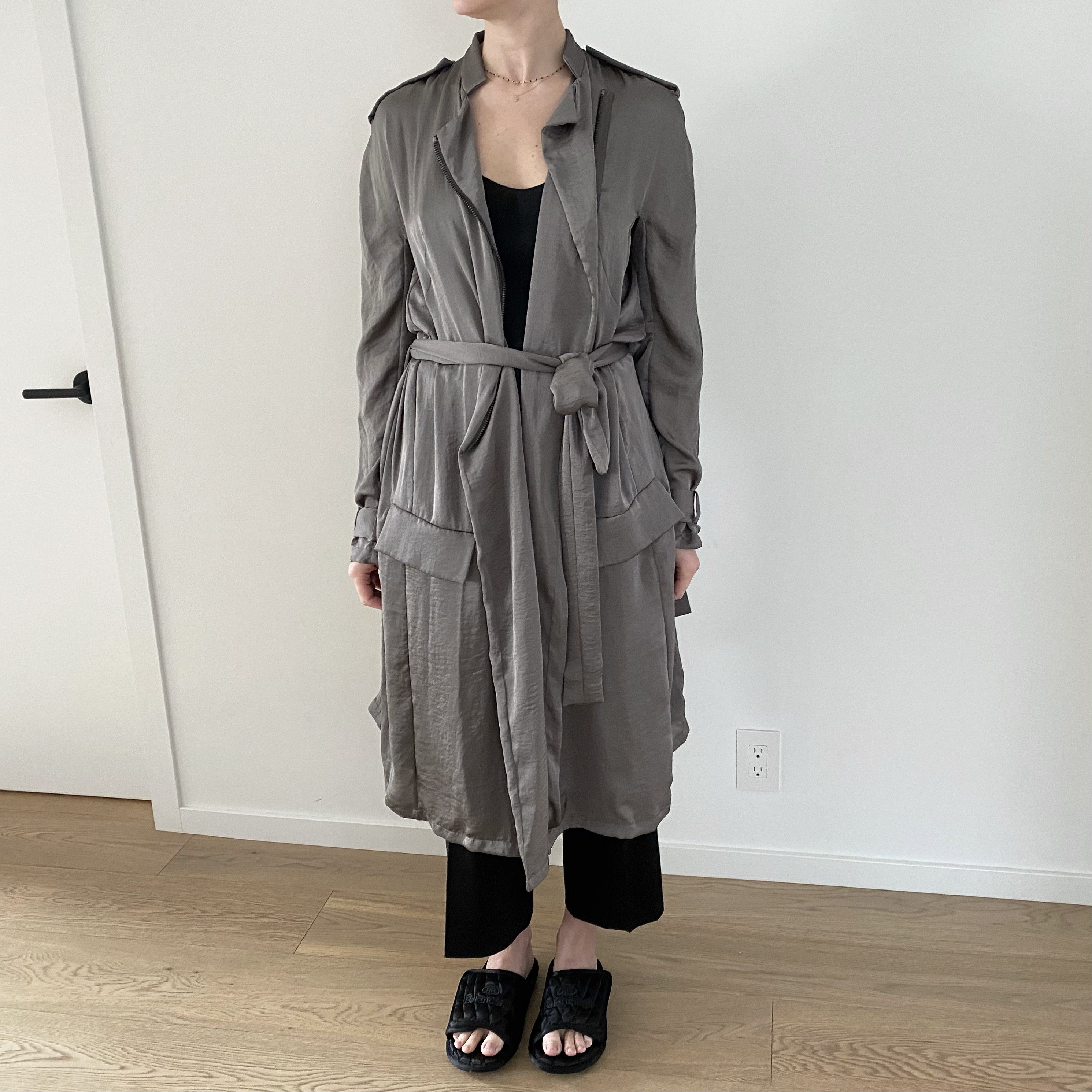 image of Haider Ackermann Grey Fluid Trench Coat, Size 36Fr, Women's
