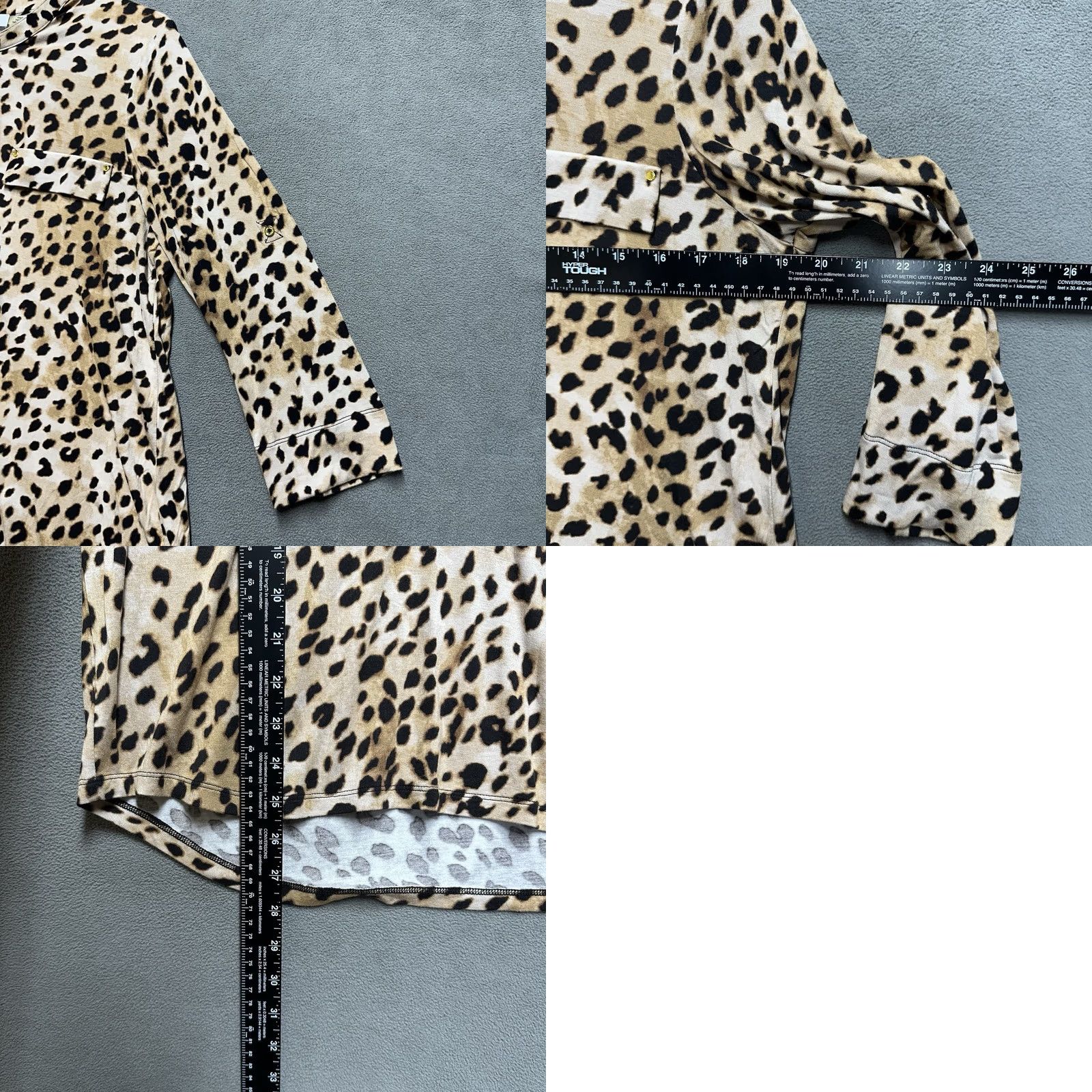 Calvin Klein Calvin Klein Tunic Top Womens Medium Beige Cheetah Print Roll Tab 1/2 Zip Rayon Blouse Knit Shirt Size M / US 6-8 / IT 42-44 - 8 Thumbnail