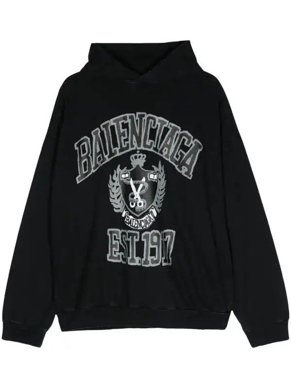 Balenciaga Diy College-Print Cotton Hoodie Size US L / EU 52-54 / 3 - 1 Thumbnail