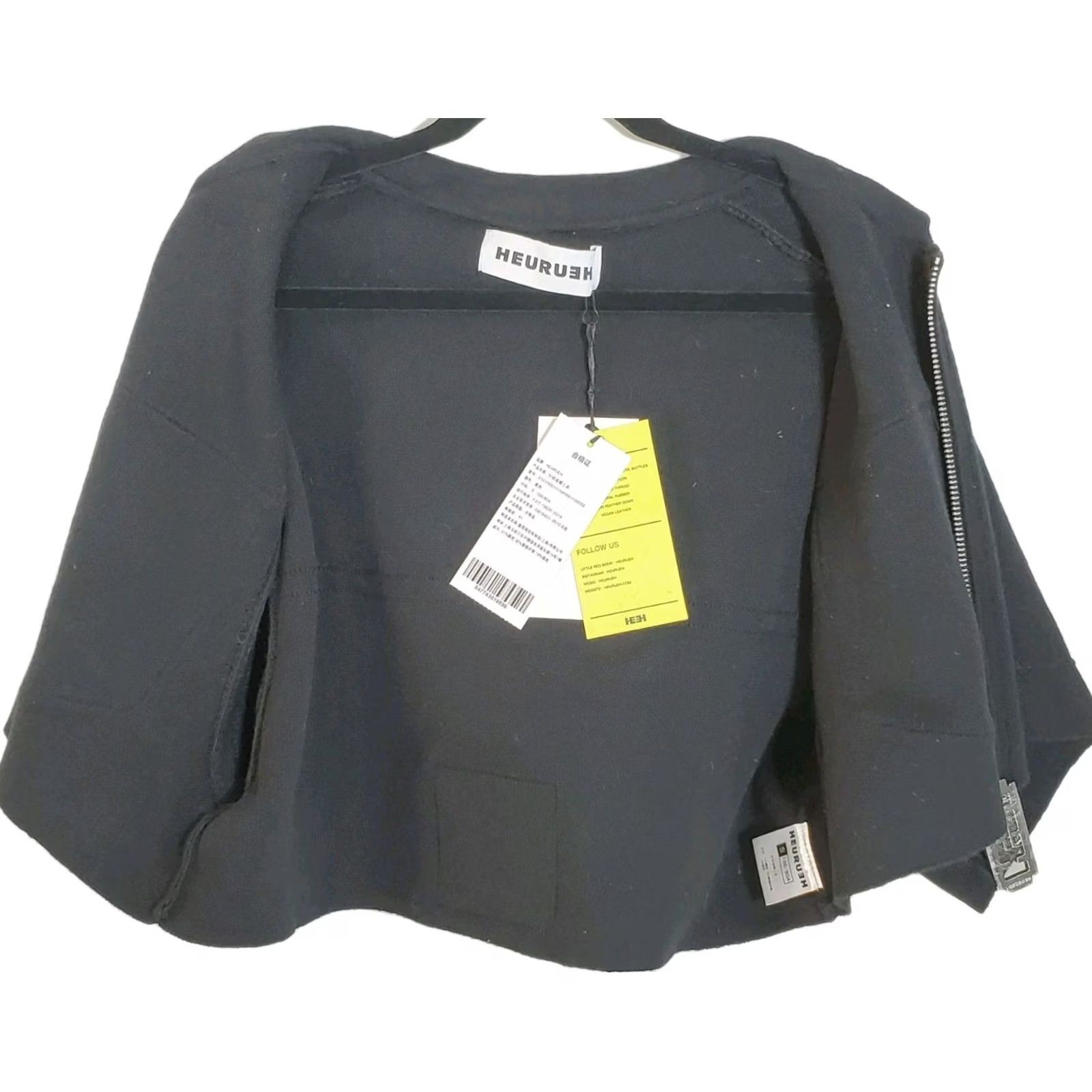 Vintage HEURUEH Jacket Womens S Black Hooded Full Zip Cropped Short Sleeve Knit Women New Size 28" / US 6 / IT 42 - 3 Thumbnail