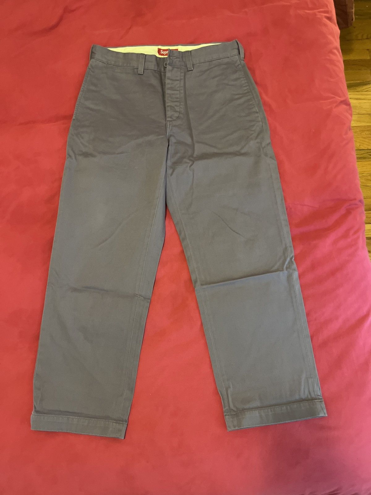 image of Supreme Chinos With Pinup Logo On Back In Lavender Purple, Men's (Size 30)