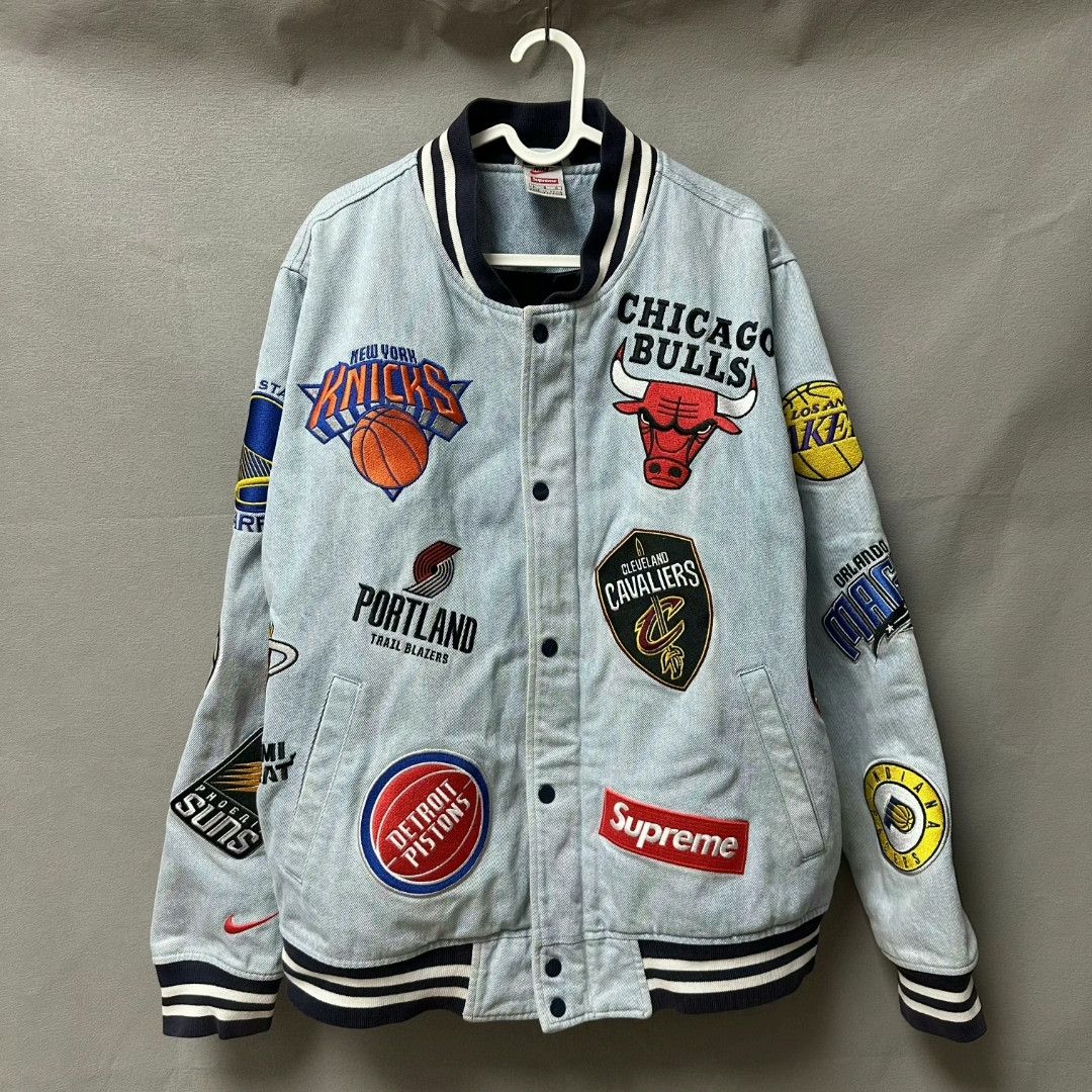 nike supreme nba denim baseball jacket blue