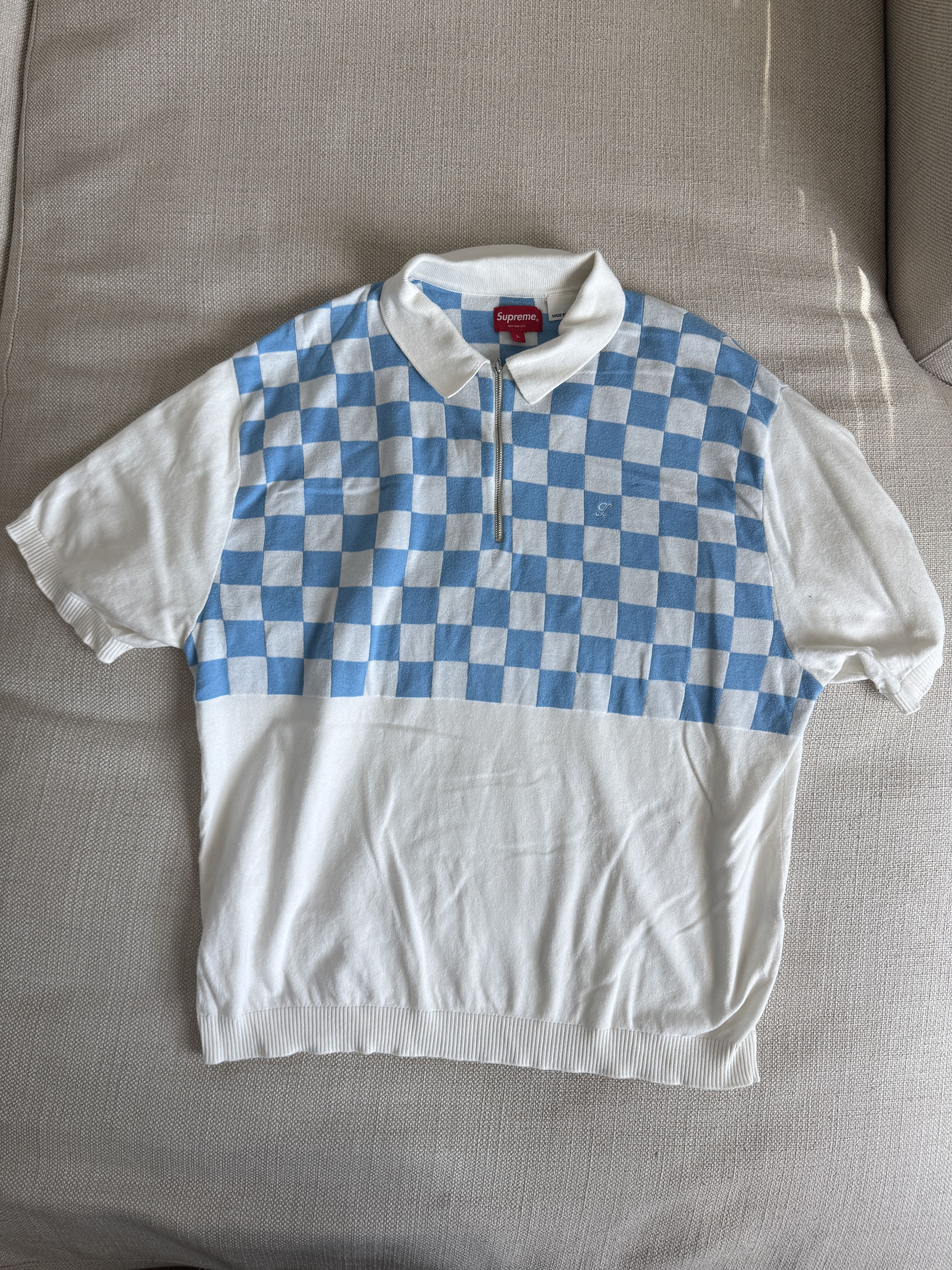 Supreme Supreme Checkerboard Zip Polo BLUE | Grailed