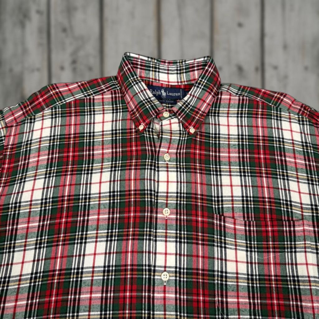Polo Ralph Lauren VINTAGE Polo Ralph Lauren Shirt Mens XL Red Green Plaid Rayon Button-Up Pony 80s Size US XL / EU 56 / 4 - 1 Thumbnail