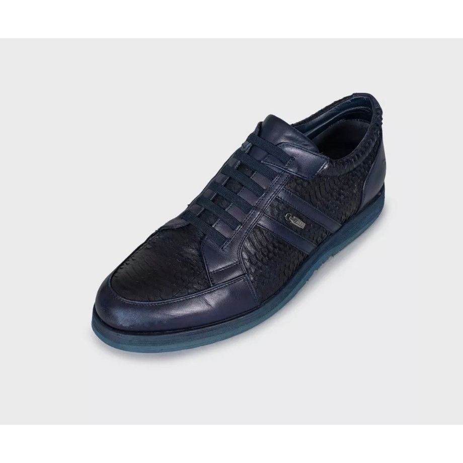 Zilli Zilli Blue Leather & Snakeskin Sneakers EU43.5 Size US 10.5 / EU 43-44 - 3 Thumbnail