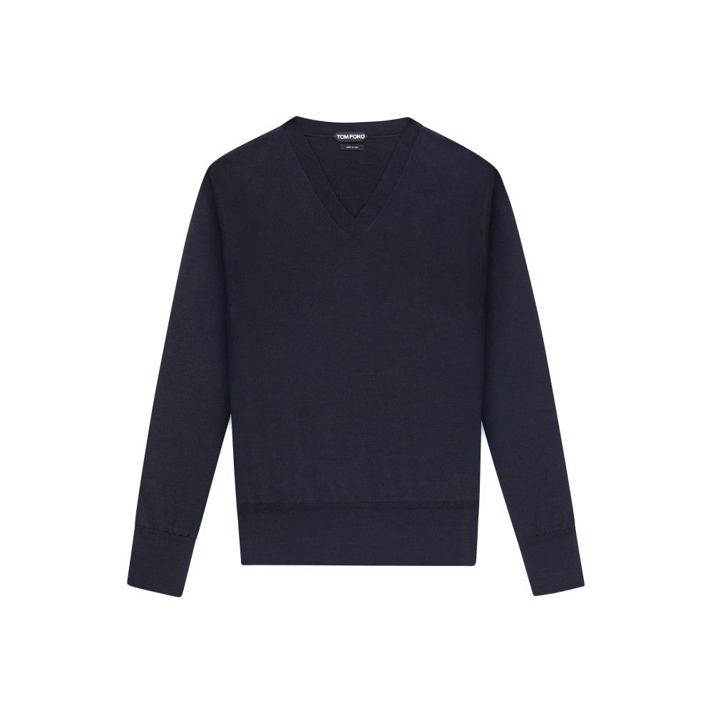 Tom Ford o1loc1c1024 TFK100 V-neck Sweater in Navy Blue Size US S / EU 44-46 / 1 - 1 Thumbnail
