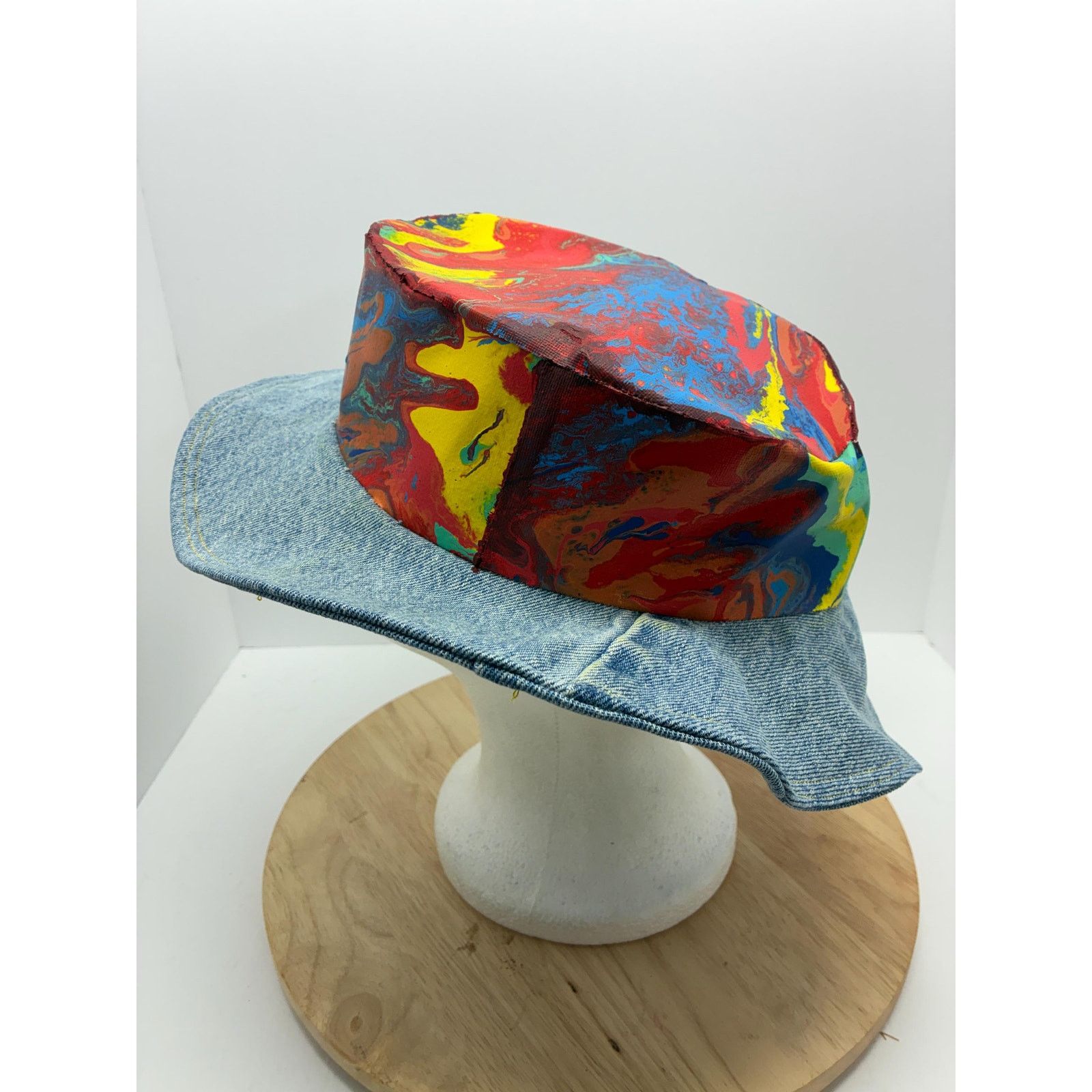 Other Hand Painted Abstract Hat – Size Small – Upcycled Denim Brim Size ONE SIZE - 4 Thumbnail