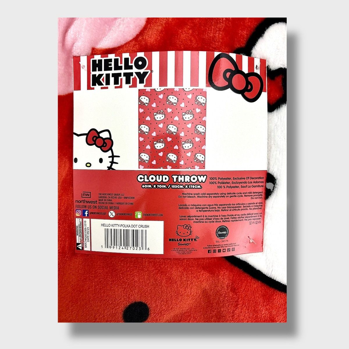 Other Hello Kitty Red White Pink Print Throw Blanket Sz 60”x70” Size ONE SIZE - 5 Thumbnail