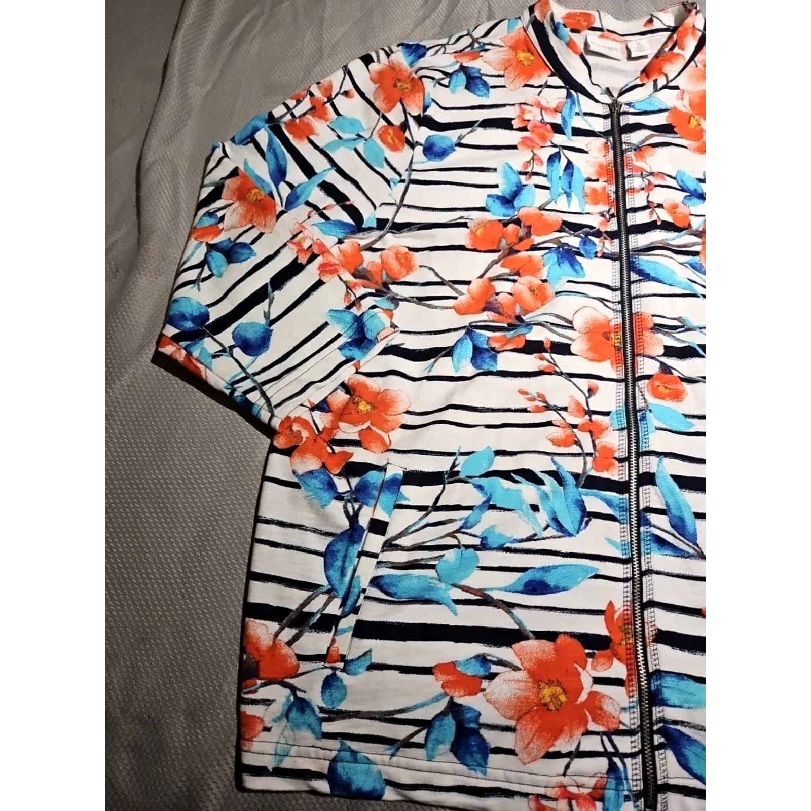 Vintage Chicos Women Jacket XL Size 3 Floral Allover Print Sequined Full Zip Lightweight Size 26" / US 2 / IT 38 - 3 Thumbnail