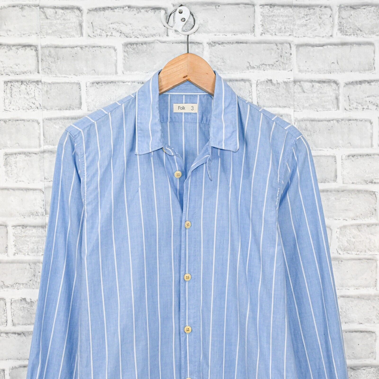 Folk FOLK Clothing tab collar Button up shirt blue striped Size L / US 10 / IT 46 - 3 Thumbnail