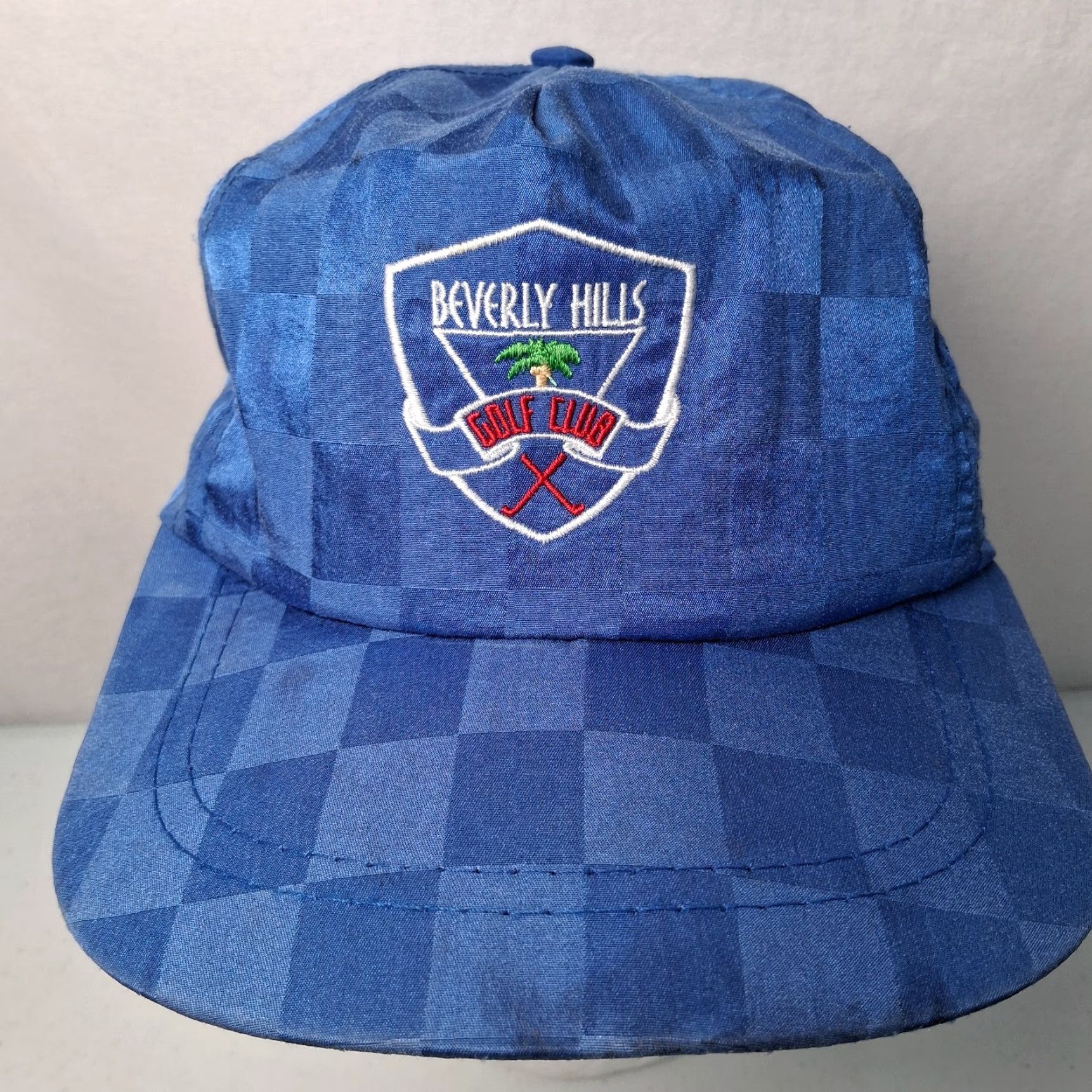 Vintage VINTAGE Beverly Hills Golf Club Cap Hat One Size Blue Checkered Nylon/Poly/Cotton Stain-Treated Adjustable Distressed Embroidered LaMode Men Hat Size ONE SIZE - 4 Thumbnail