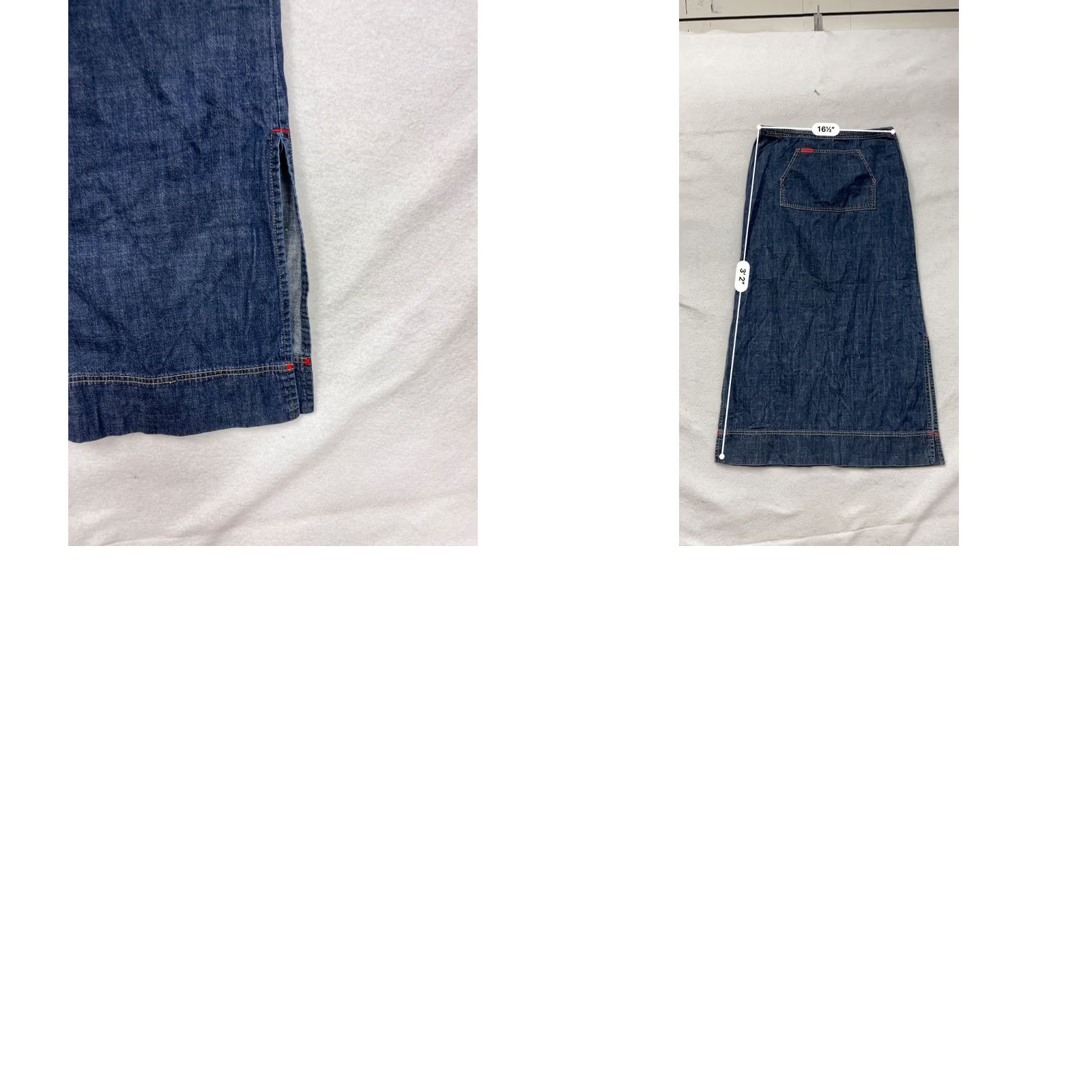 Mavi VINTAGE Mavi Denim Long Skirt Womens L Dark Blue Maxi Skirt Womens L Boys Girls Mens side slits back pocket red stitching Size 36" / US 14 / IT 50 - 8 Thumbnail