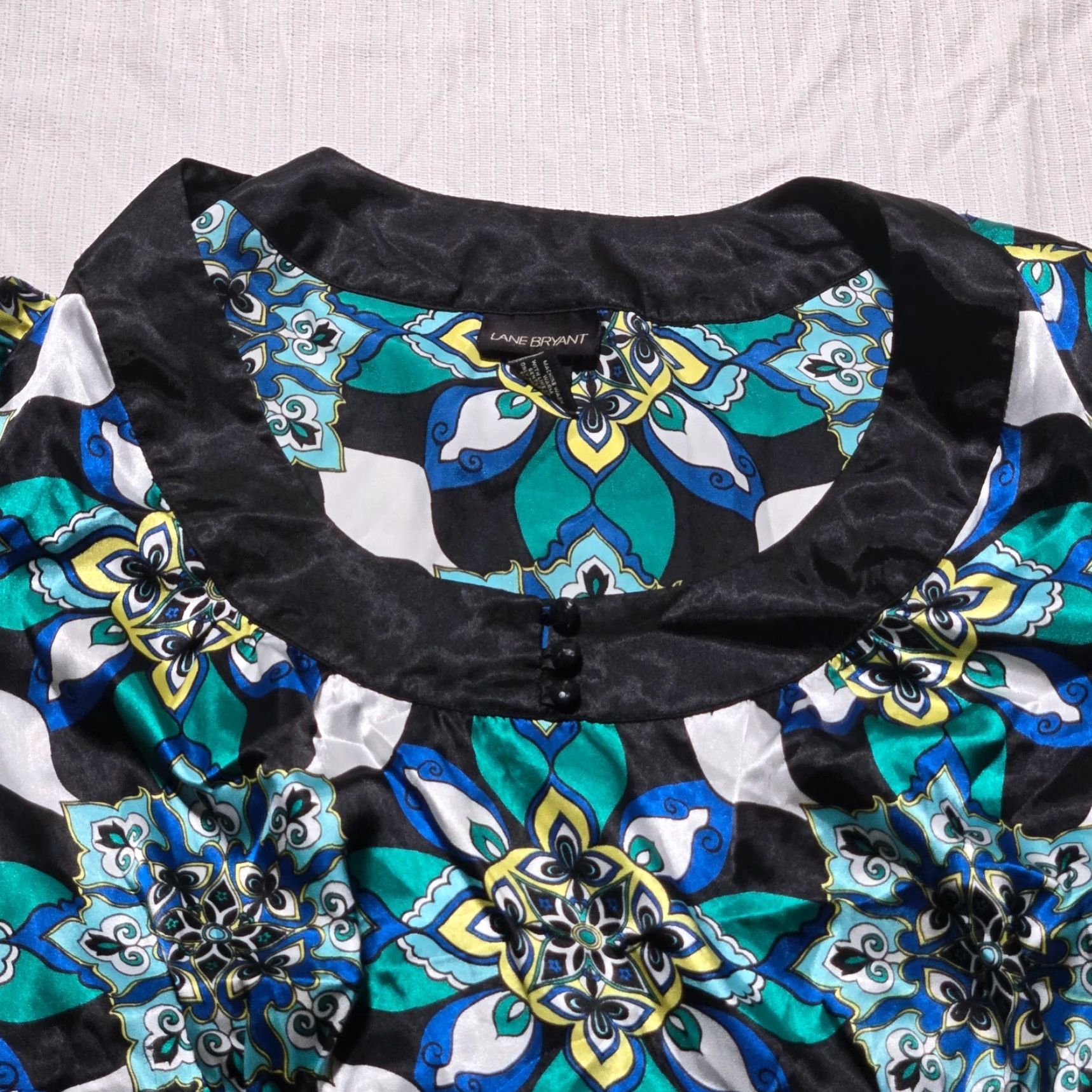 Vintage Lane Bryant Shirt Adult Women 22/24 Blue Floral Scoop Neck Short Sleeve Blouse FABRIC: Polyester Plus Size Casual Size 3XL / US 20-22 - 2 Thumbnail