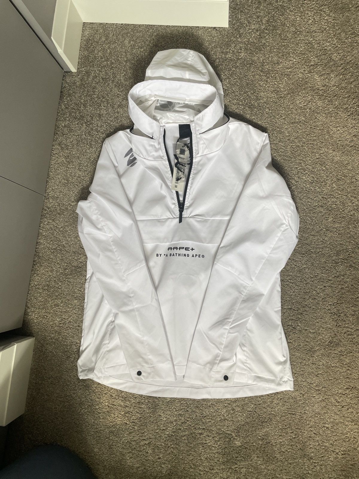 image of Aape By A Bathing Ape Half Zip Rain Jacket in White, Men's (Size Medium)