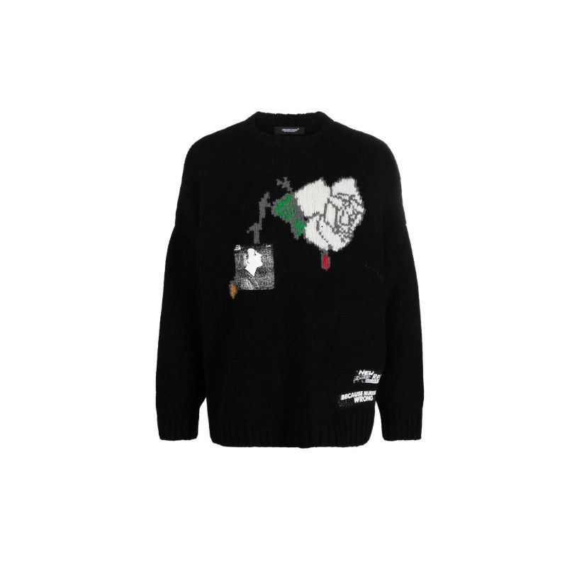Undercover o1mle0924 Knit Rose Sweater in Black Size US XL / EU 56 / 4 - 1 Thumbnail