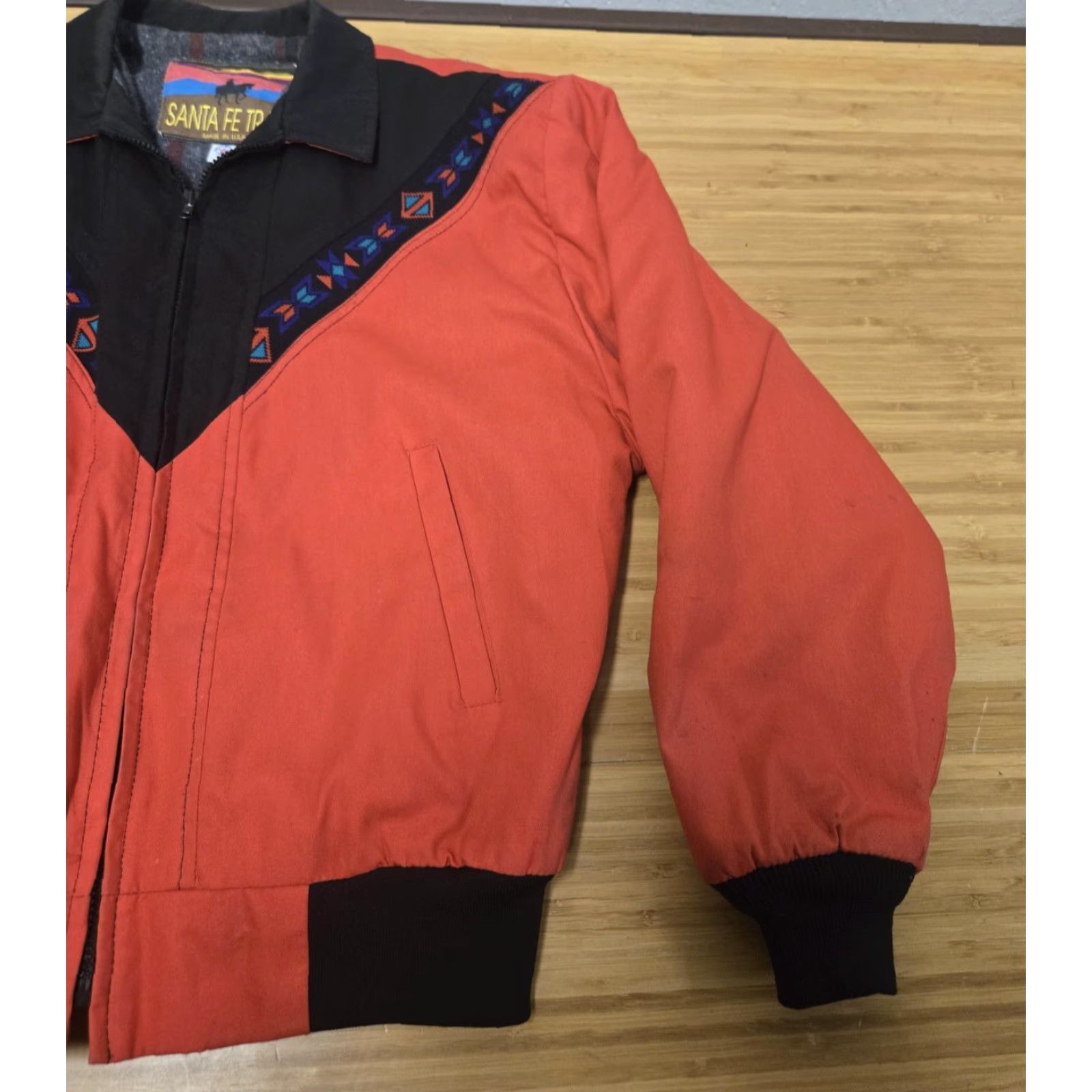 Vintage VINTAGE Santa Fe Trail Jacket Mens XL Orange Black Southwestern Bomber USA 80s Size US XL / EU 56 / 4 - 2 Thumbnail