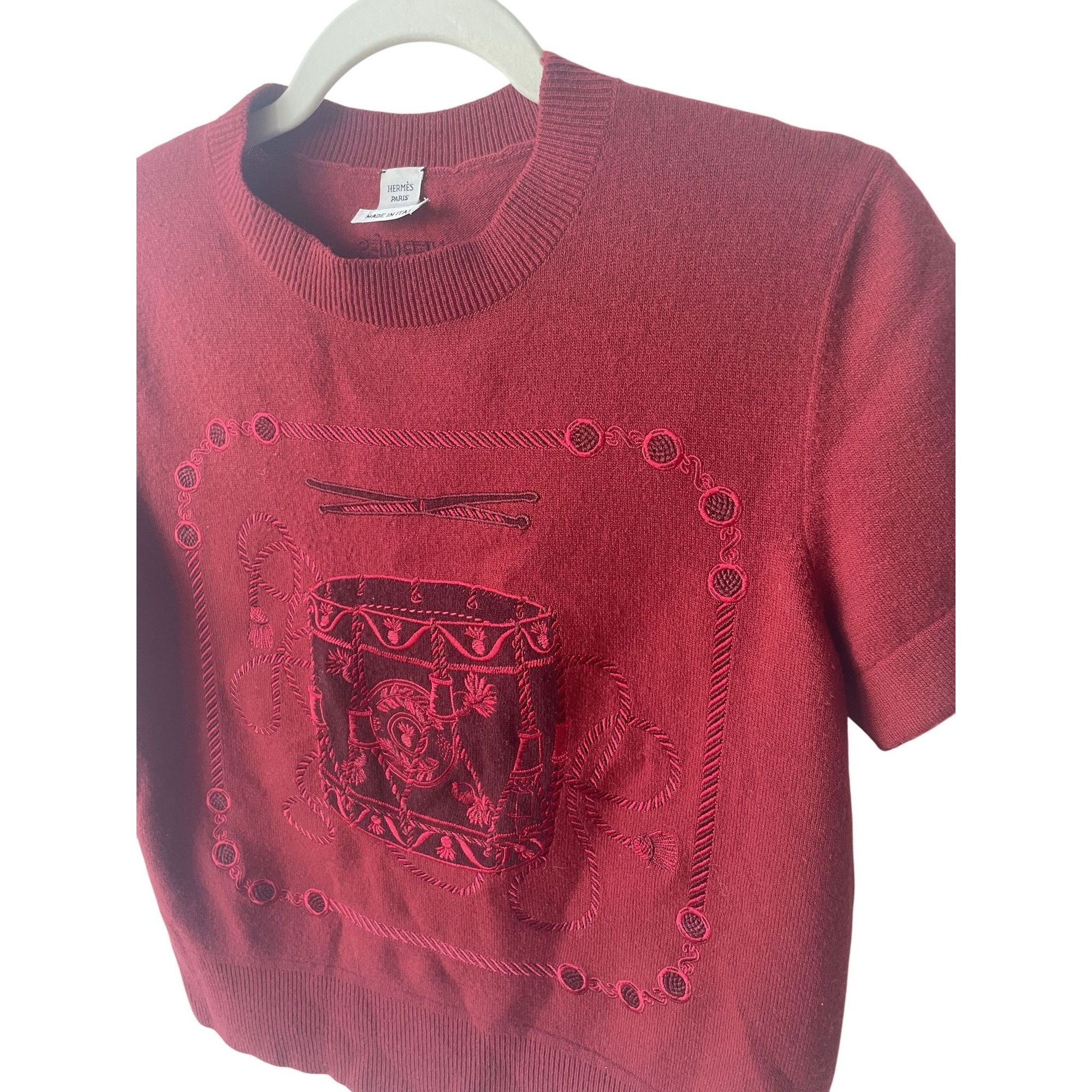 Hermes Hermès Paris Red Wool Short-Sleeve Embroidered Sweater Size 27" / US 4 / IT 40 - 6 Thumbnail
