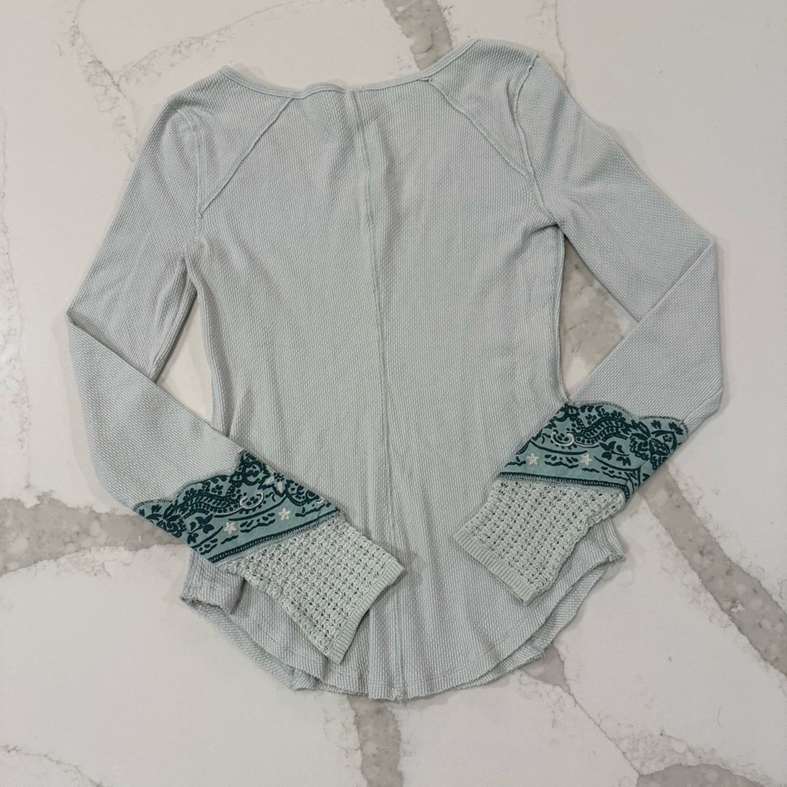 Free People Free People Bandana Cuff Waffle Knit Top Women’s Large Mint Size L / US 10 / IT 46 - 10 Thumbnail
