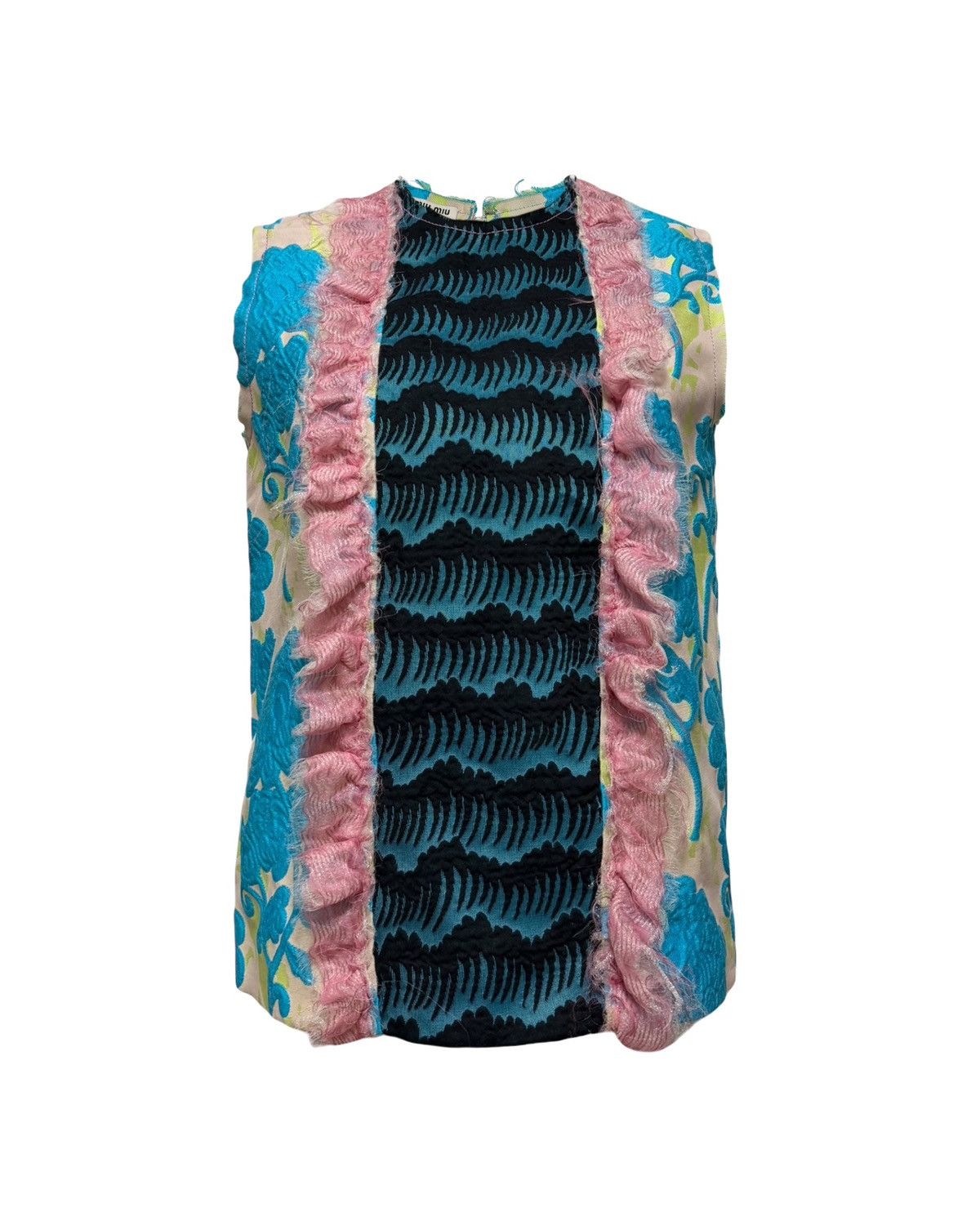 Miu Miu MIU MIU S/S 2015 Cloqué Peony Pattern Top with Ruffle Trim Size S / US 4 / IT 40 - 1 Thumbnail