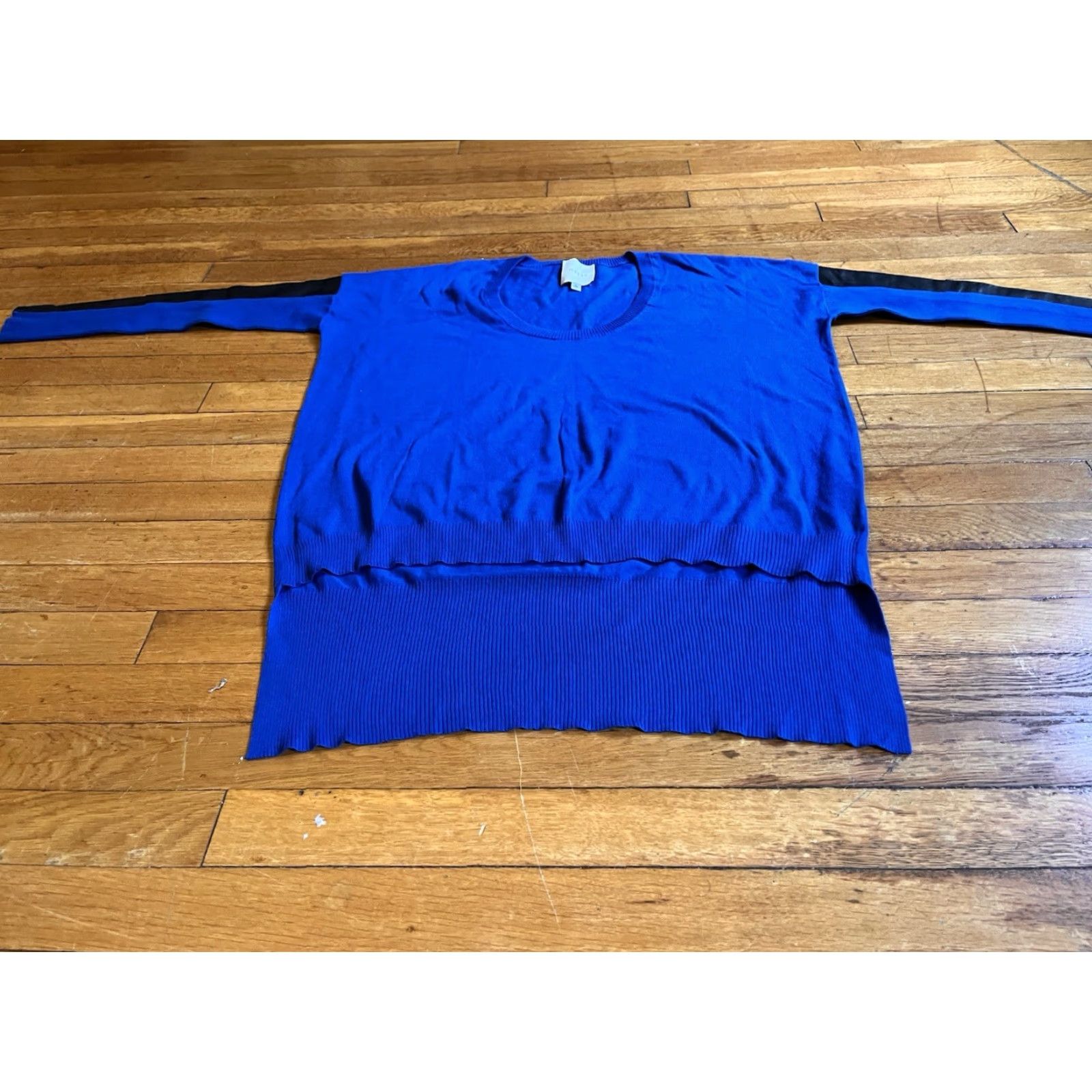 Mason's Mason Leather Sleeve Sweater Women’s Small Blue Oversized Size S / US 4 / IT 40 - 2 Thumbnail