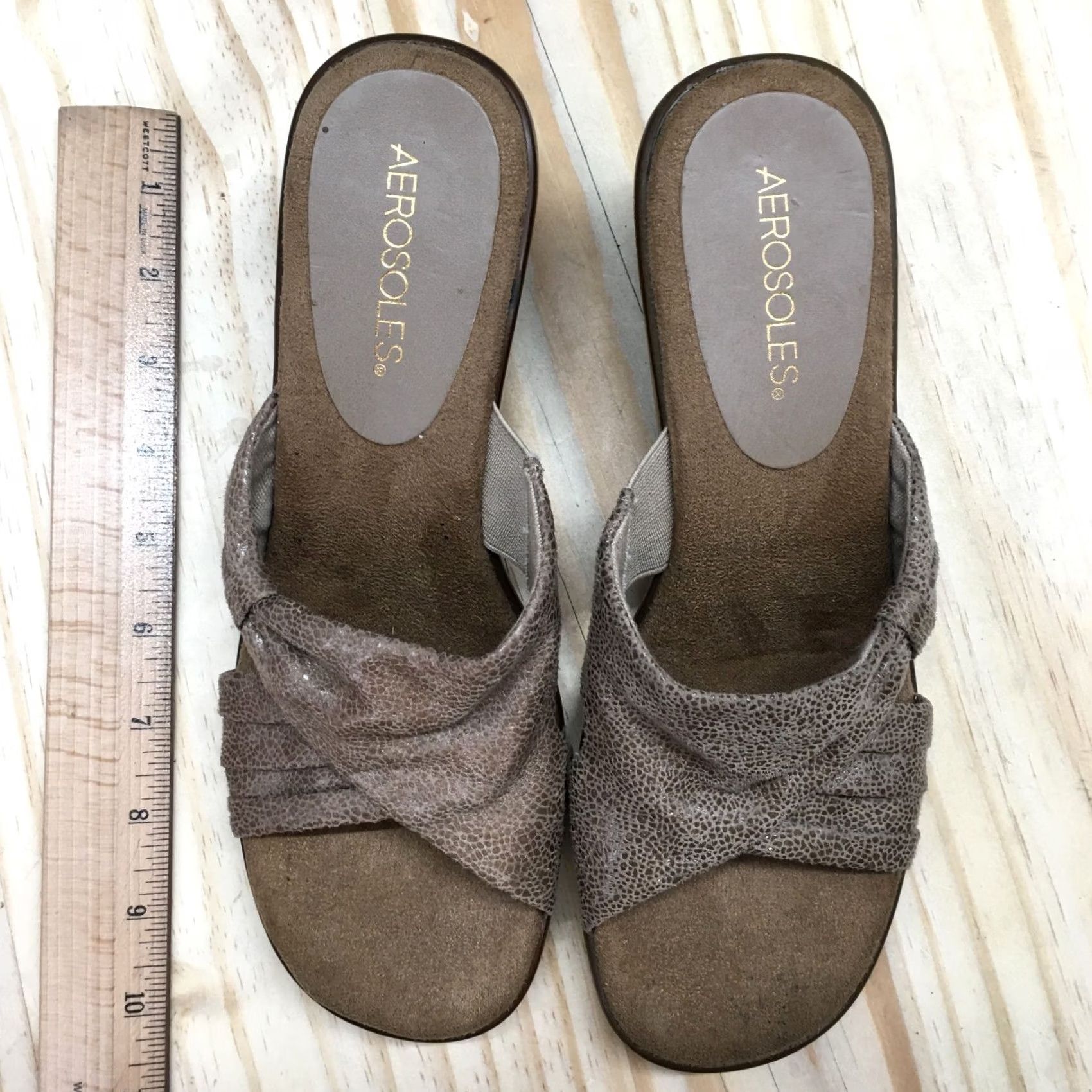 Vintage Aerosoles Sandals Womens 7.5 On Deck Casual Slip On Wedge Slide Brown Fabric Size US 8 / IT 38 - 5 Thumbnail