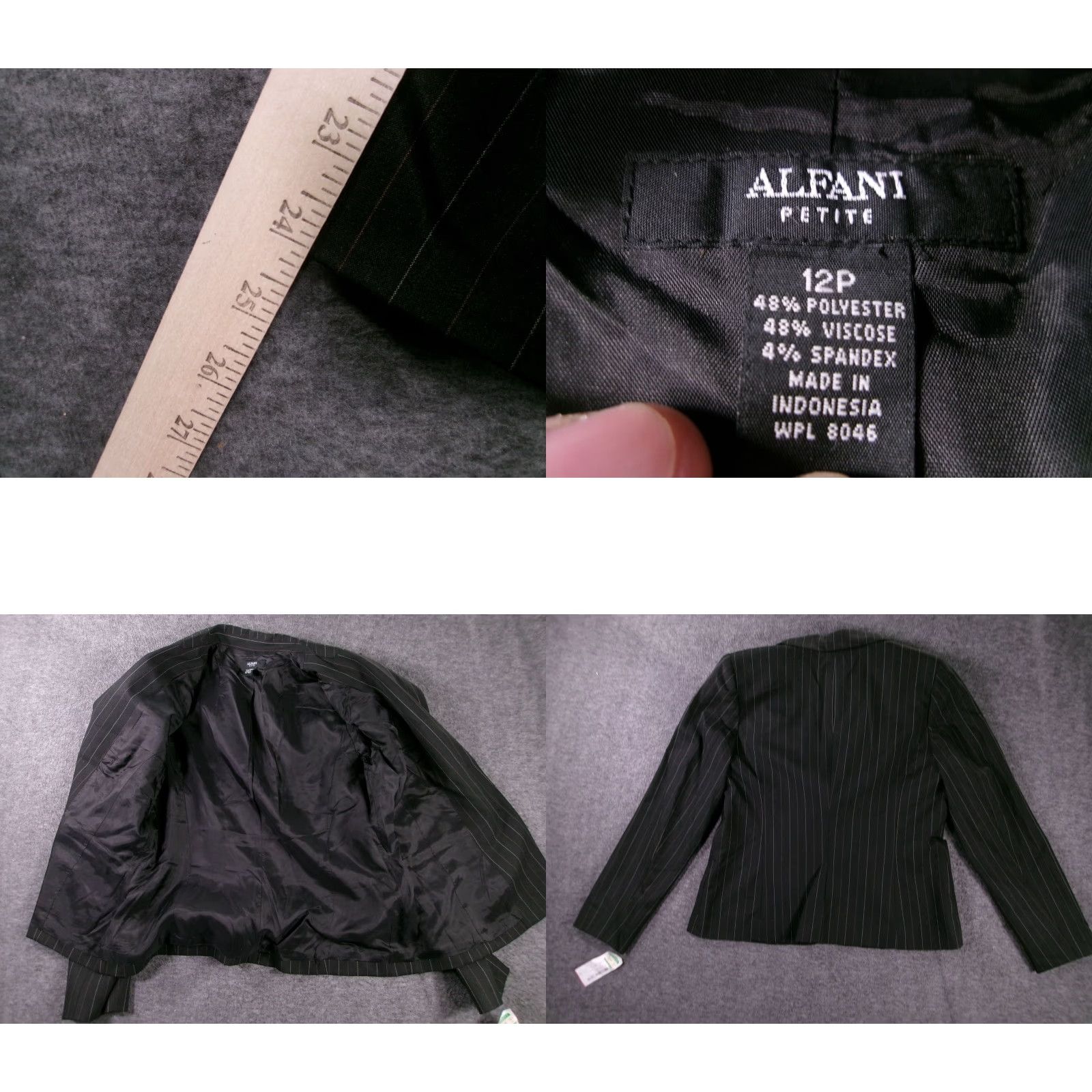 Alfani Alfani Blazer Womens 12P Black Pinstripe Petite Two Button Career Slim Jacket Size XL / US 12-14 / IT 48-50 - 8 Thumbnail