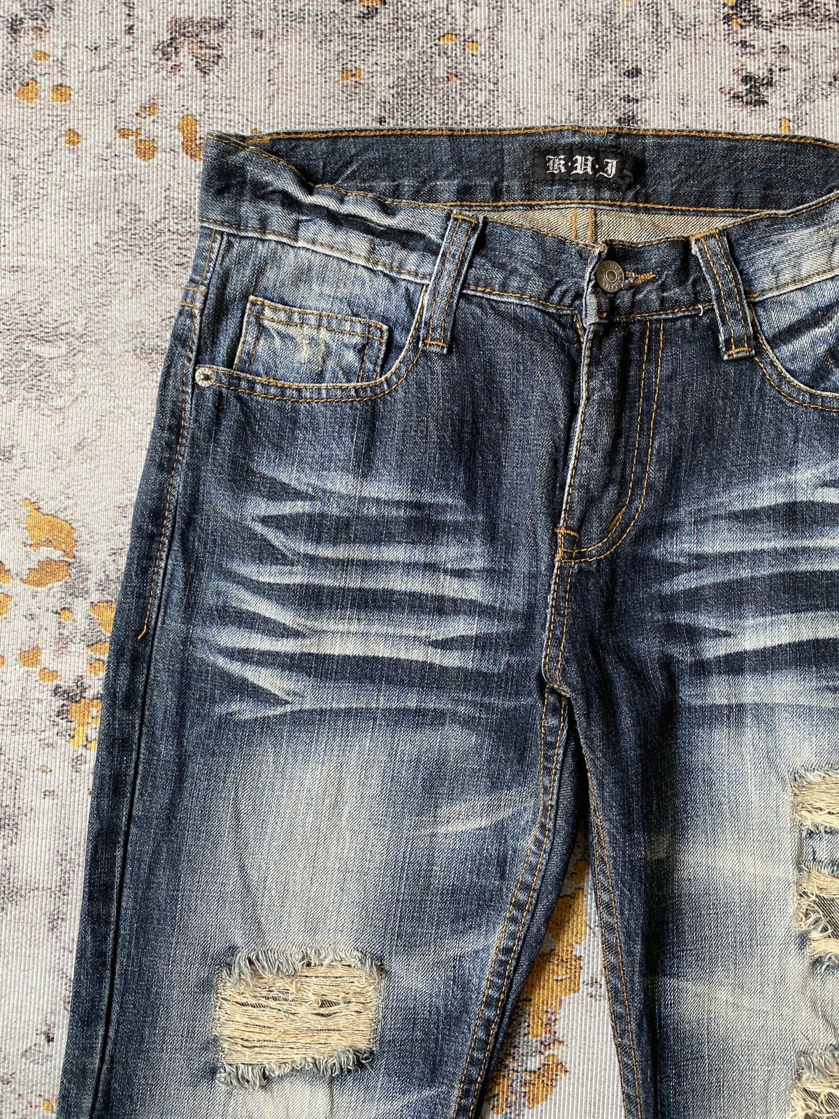 Tornado Mart KUI Claws Mark Honeycomb Distressed Flare Jeans Size US 30 / EU 46 - 8 Thumbnail