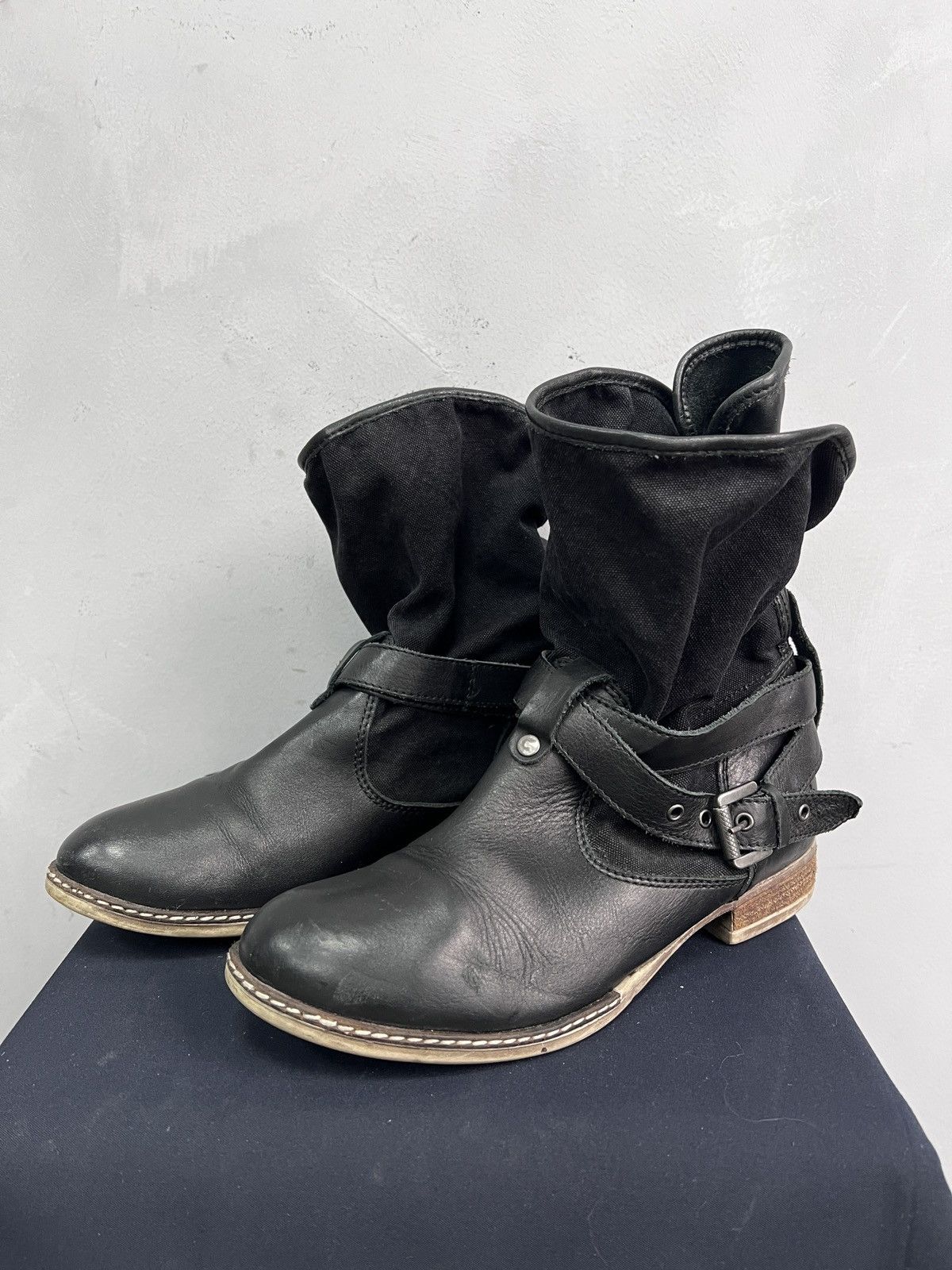 Hedi Slimane Leather ankle moto leather y2k boots belted margiela style Size US 7.5 / EU 40-41 - 6 Thumbnail
