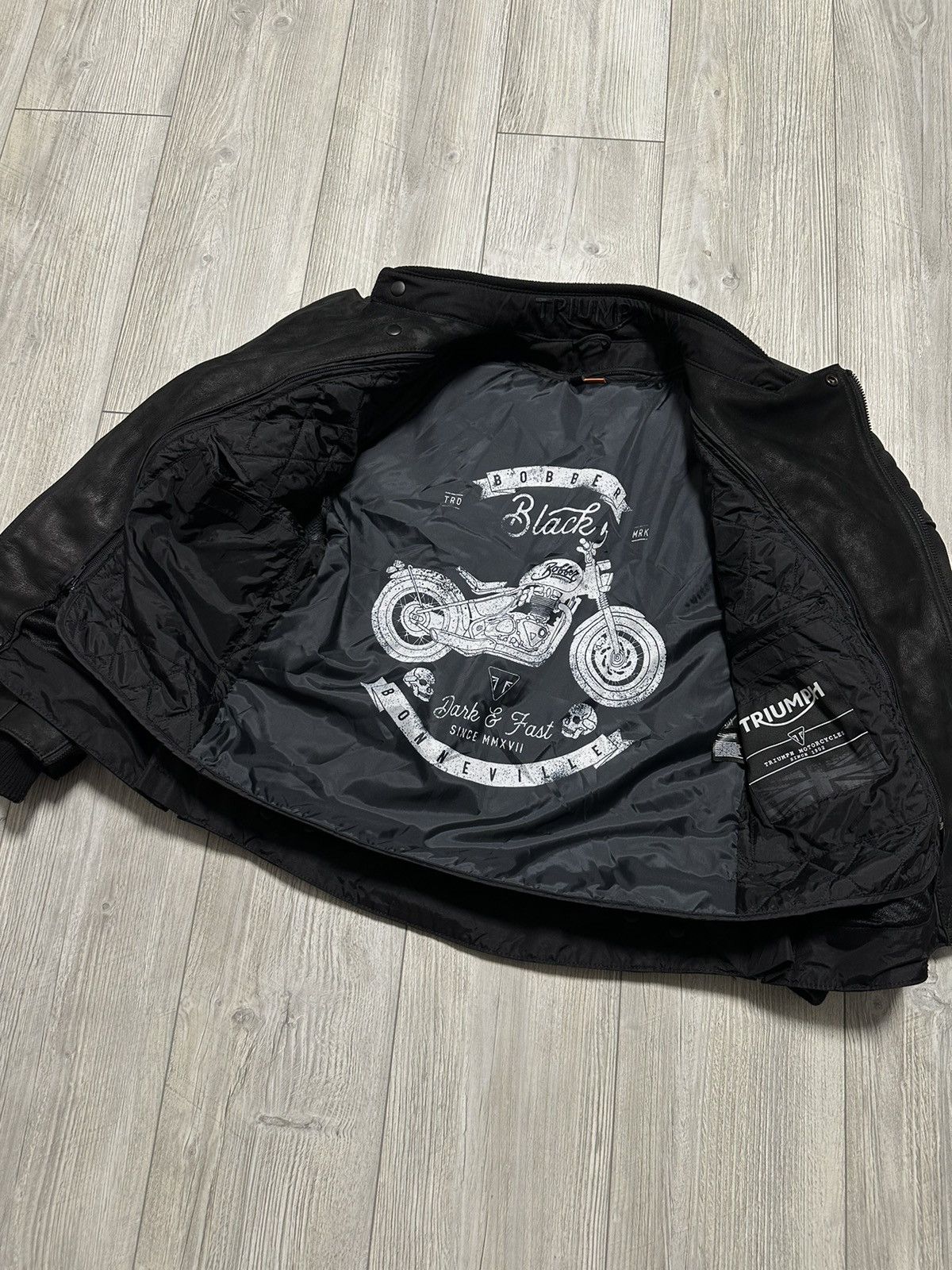 image of Triumph Spellout Logo Motorcycle Leather Black Jacket L, Men's (Size Large)