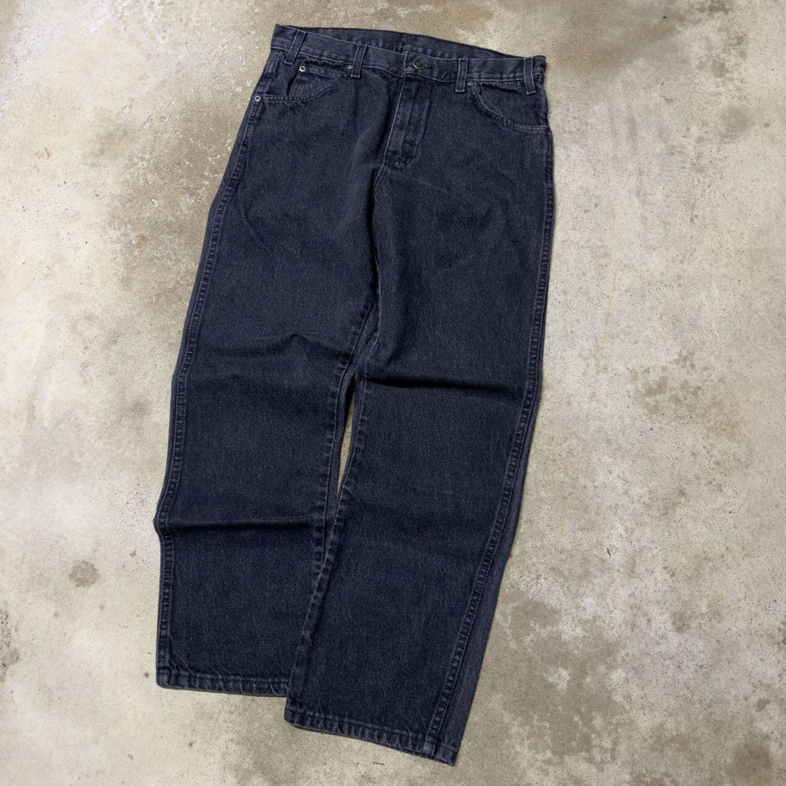 Vintage Faded Black Dickies Denim Work Jeans Skater ERD Grunge Size US 33 - 2 Thumbnail
