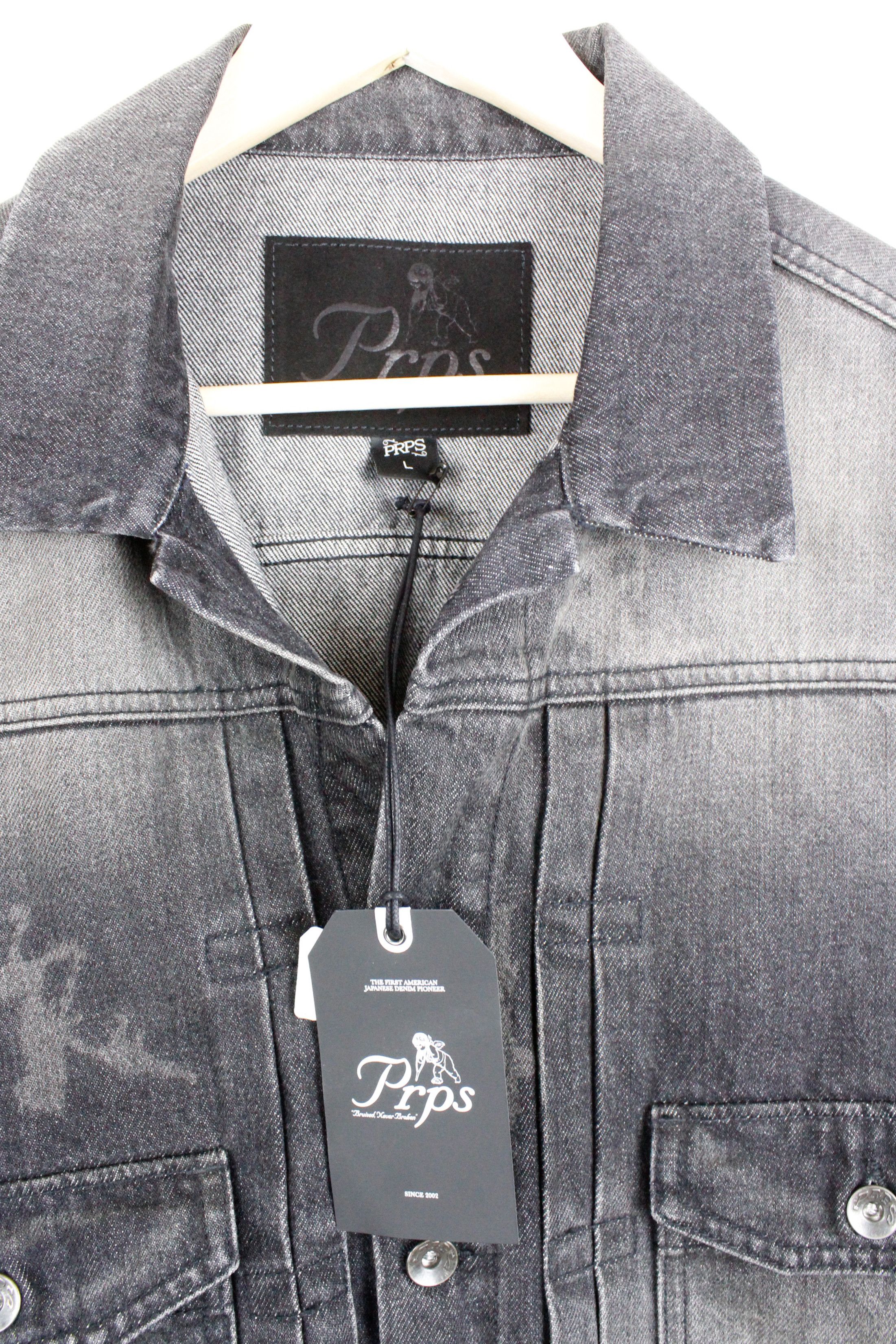 Prps PRPS Jeans Dark Driped Washed Black Chevelle Denim Jacket Size US M / EU 48-50 / 2 - 4 Thumbnail