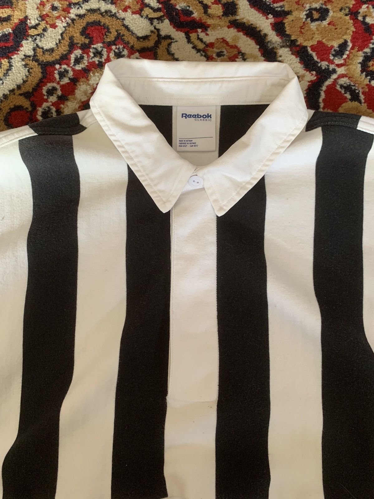 Reebok Mens Black Vertical Black Long Sleeve Polo Rugby