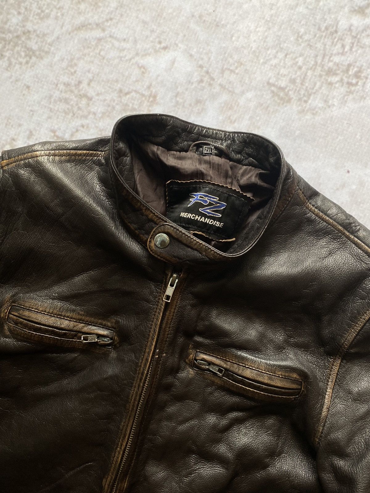 Genuine Leather × Vintage Vintage 90s BIKER MOTO Black FADED Leather Jacket Y2k Hype Size US XL / EU 56 / 4 - 3 Thumbnail