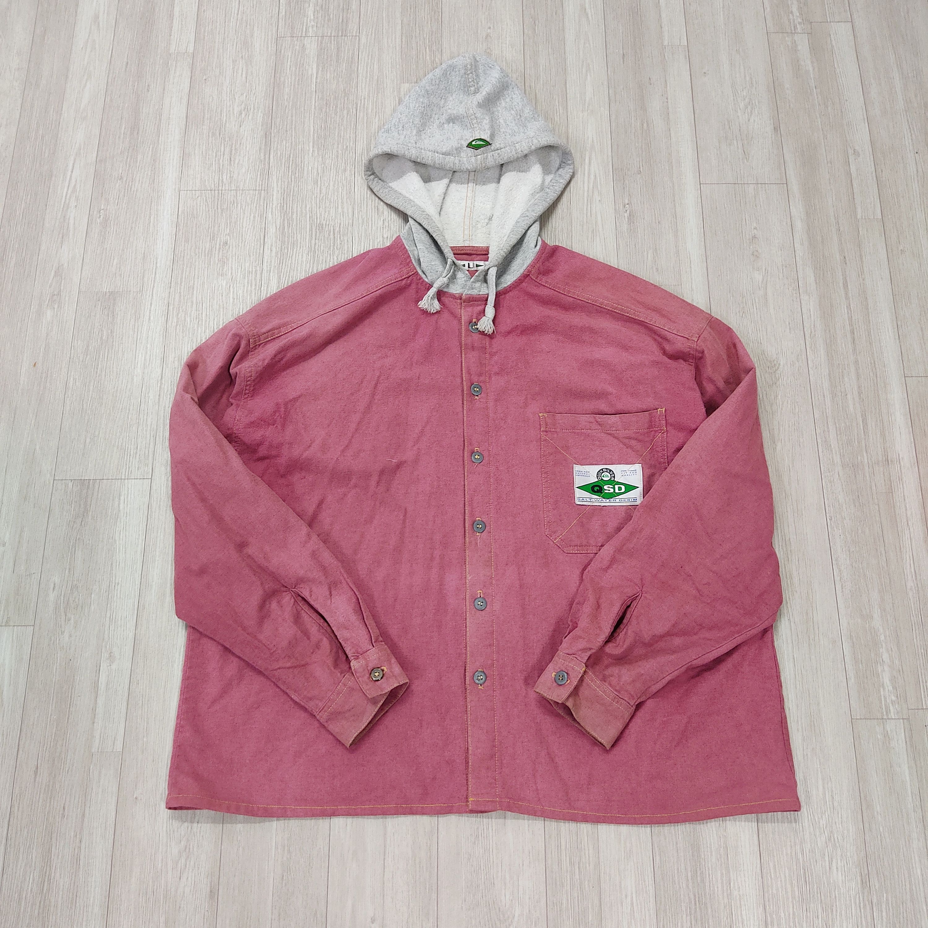 Quiksilver × Vintage Vtg 90s QUICKSILVER Salt-Water Denim Hooded Shirt Jacket Size US L / EU 52-54 / 3 - 7 Thumbnail