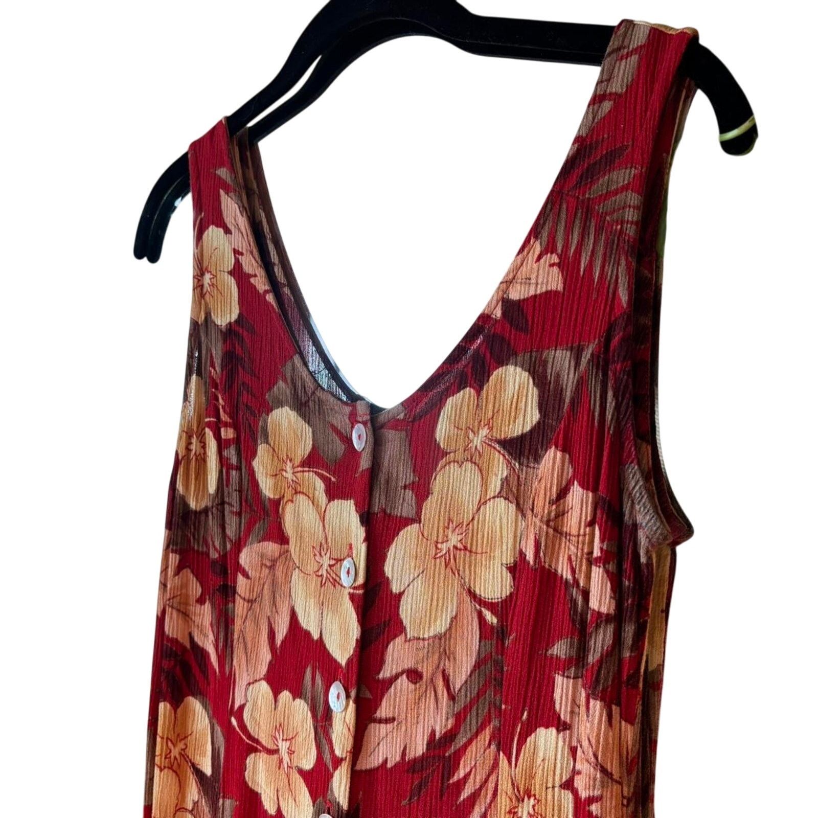 Vintage Vintage R&K Originals Tropical Red Button Maxi Dress 6 Size M / US 6-8 / IT 42-44 - 4 Thumbnail