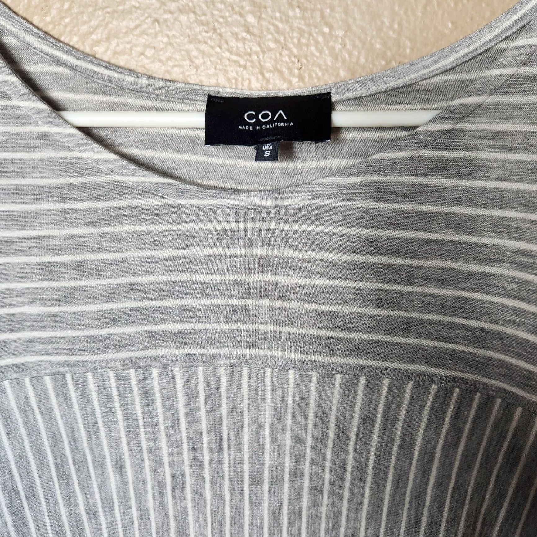 Coal COA Made in California Gray/White Stripe Ruffle Half Sleeve Dress S Womens Knee Length Button Pullover Shift Pattern Striped Size S / US 4 / IT 40 - 2 Thumbnail