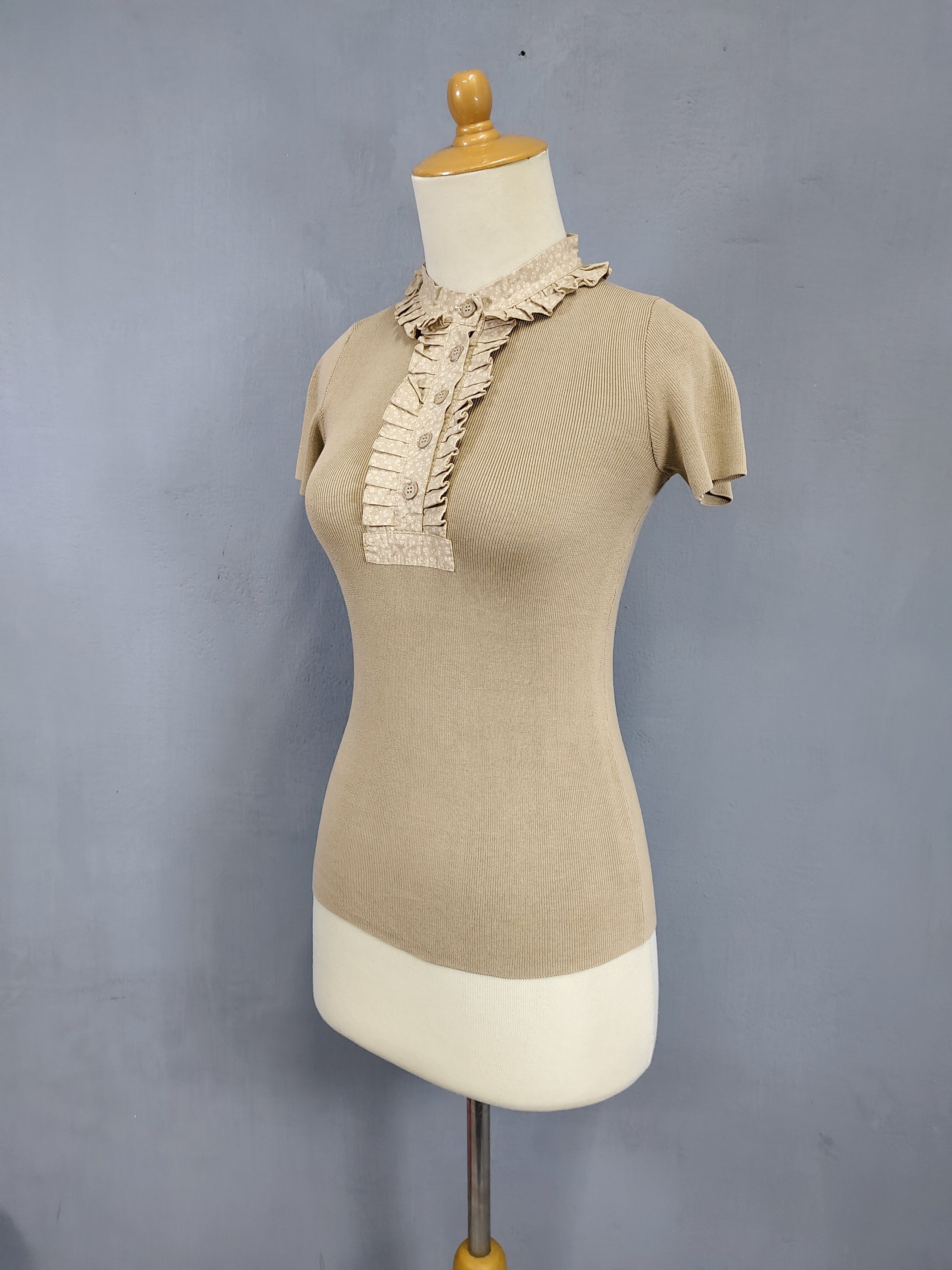 Emporio Armani 00s Emporio Armani-Victorian Inspired Ribbed Knit Ruffle Top Size S / US 4 / IT 40 - 3 Thumbnail
