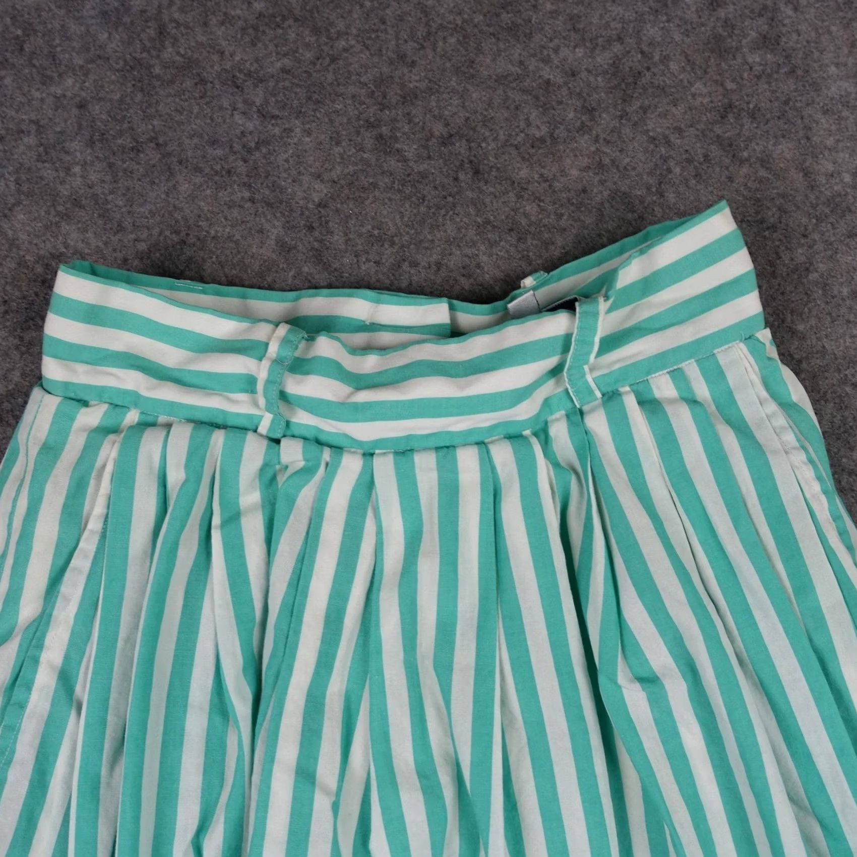 Nordstrom VINTAGE Nordstrom Skirt Womens 2 Teal White Stripe Pleated Midi Lined Pockets Size 26" / US 2 / IT 38 - 2 Thumbnail
