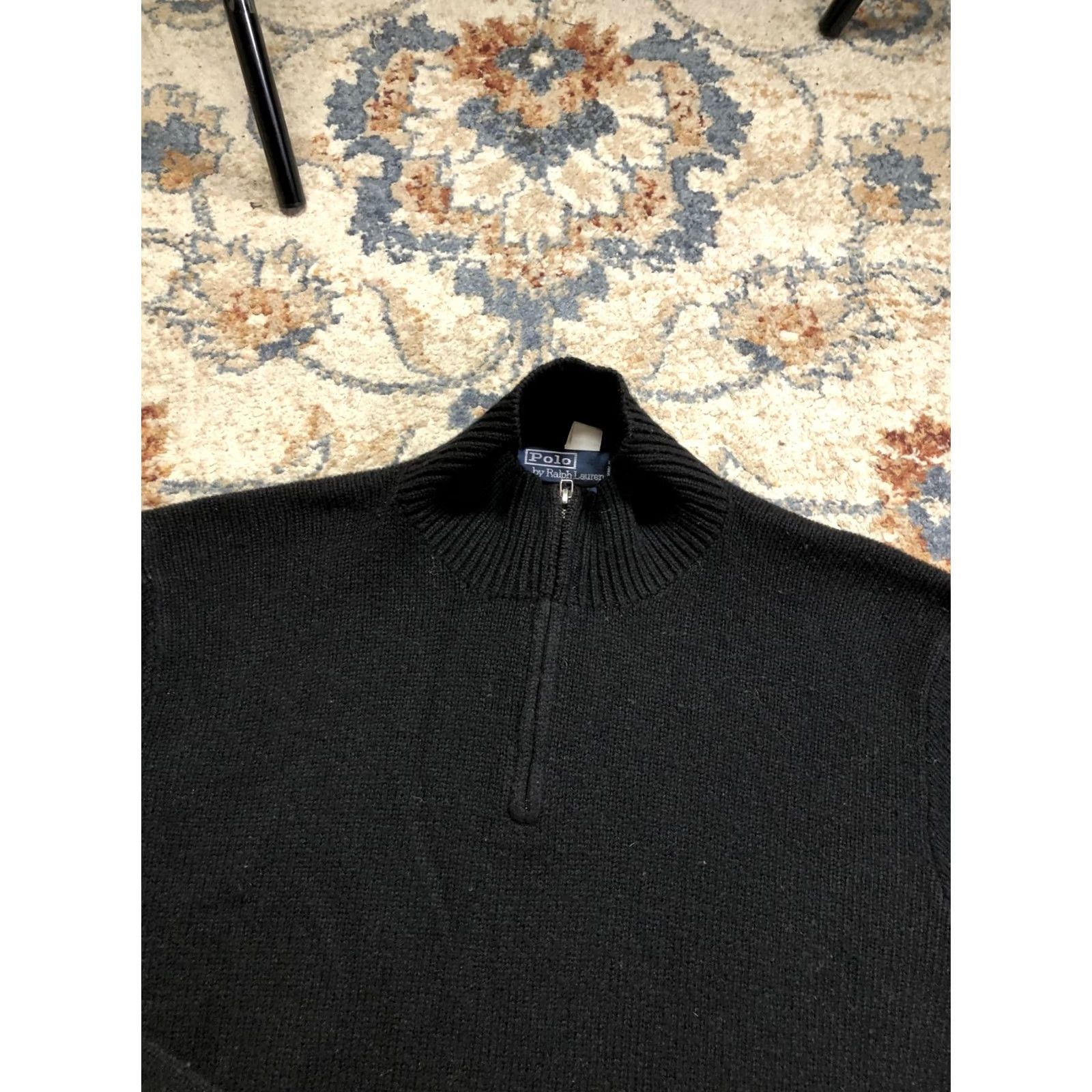 Polo Ralph Lauren Polo by Ralph Lauren Sweater Mens XL Black Lambswool Knit Quarter Zip Mock Neck Pullover Size US XL / EU 56 / 4 - 6 Thumbnail