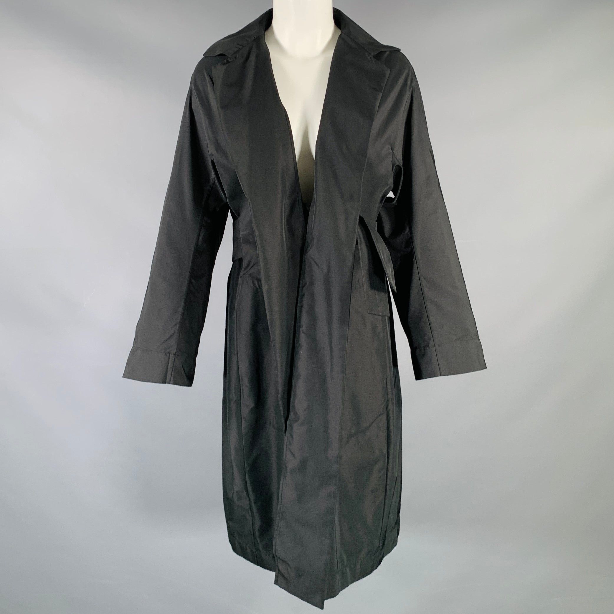 image of Jil Sander Black Polyester Silk Open Front Coat, Women's (Size Small)