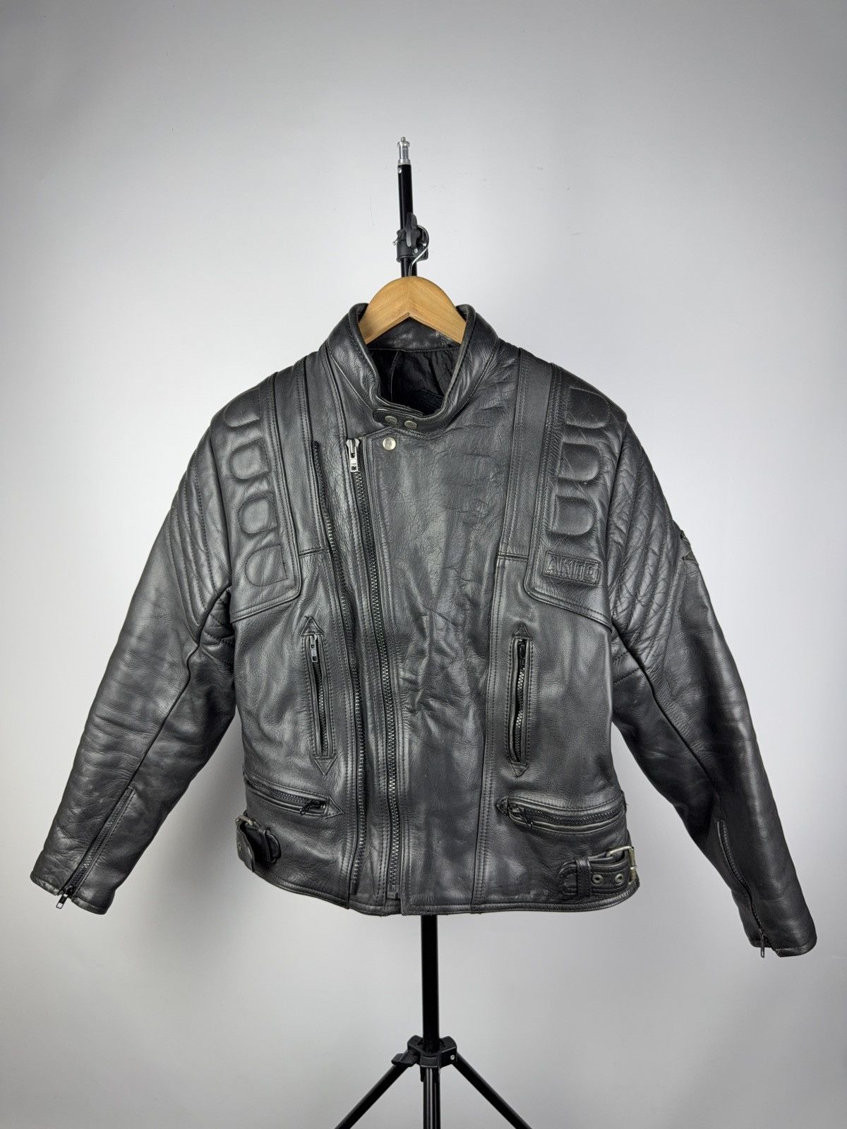 Leather Vntg 00s AKITO Heavy Leather Racing MOTO Bomber Jacket Punk Size US L / EU 52-54 / 3 - 1 Thumbnail