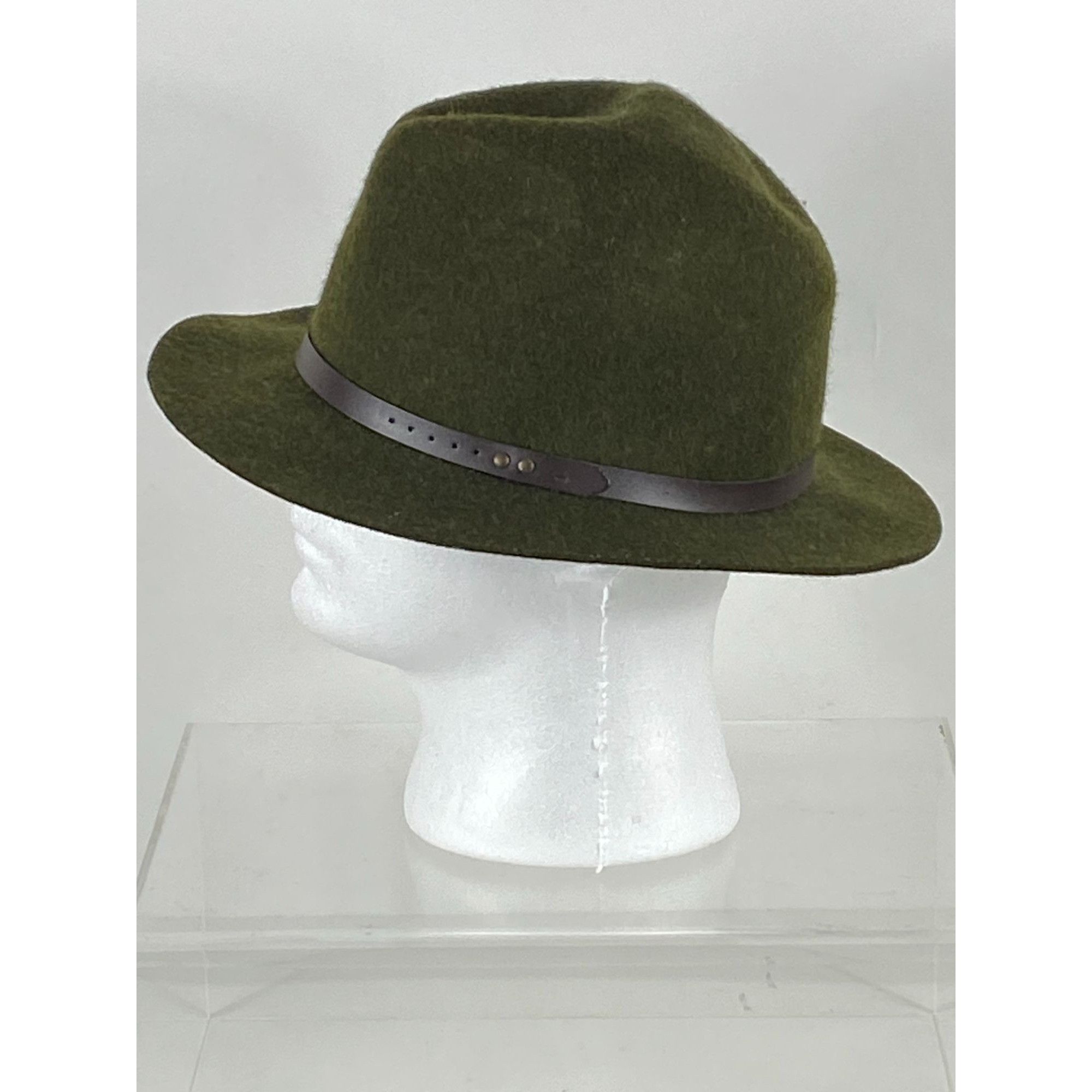 Other Unbranded Green Wool Fedora Hat with Leather Band Accent Men Size ONE SIZE - 3 Thumbnail