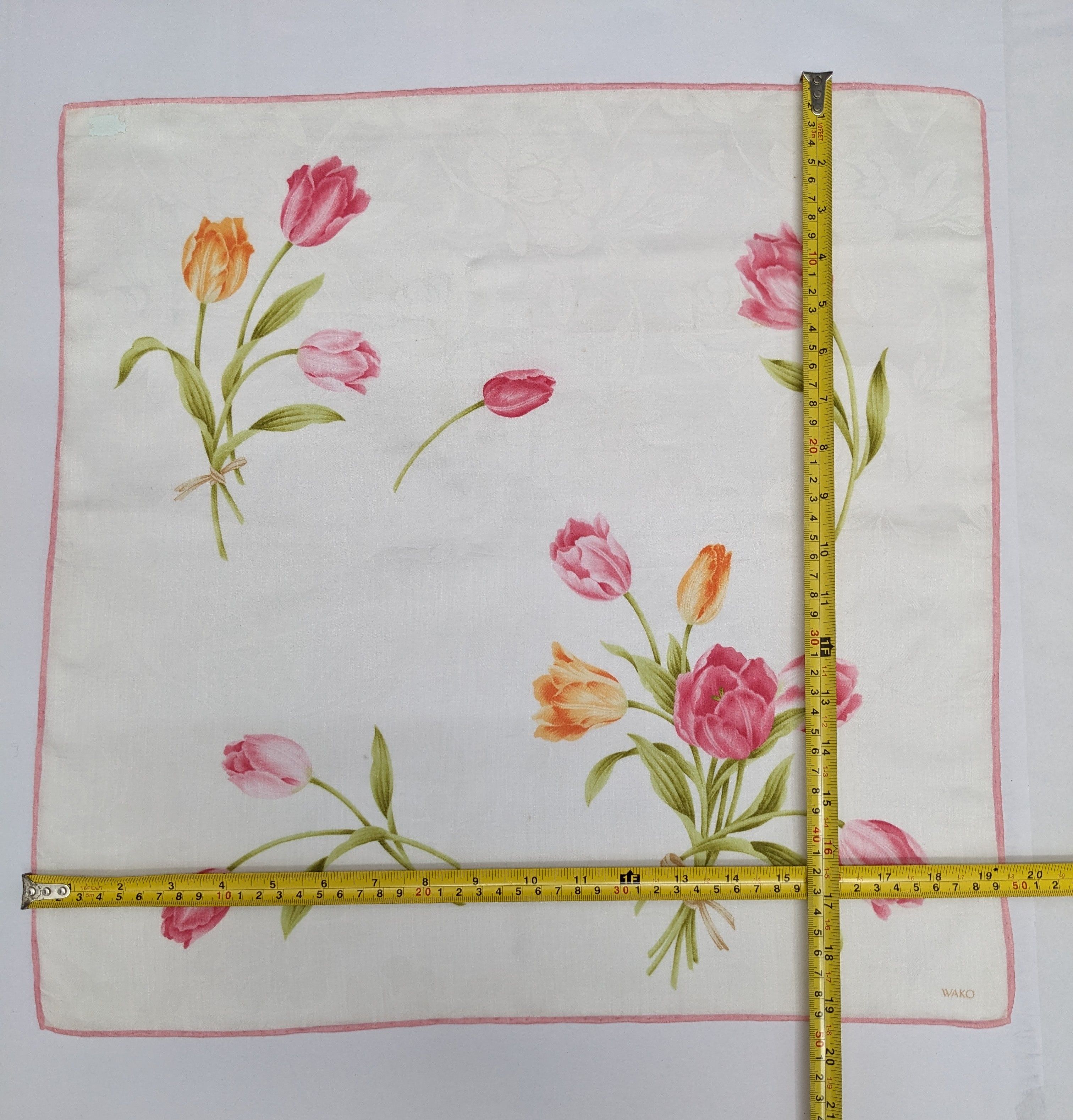 Japanese Brand WAKO Ginza Handkerchief Pink Yellow Tulip Flower Size ONE SIZE - 4 Thumbnail