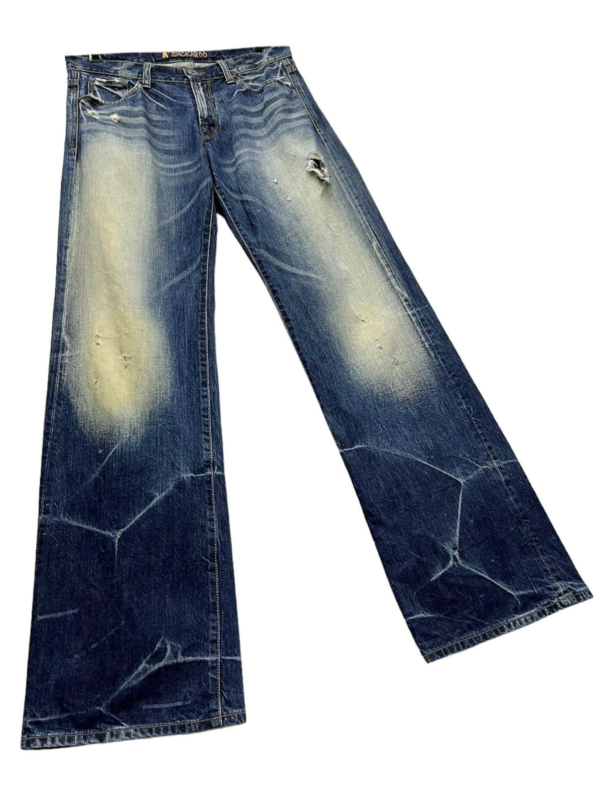 BUCKAROO 🔥Crashwash Indigo Mudmax Punk Ripped Wide Leg Flare Size US 30 / EU 46 - 6 Thumbnail