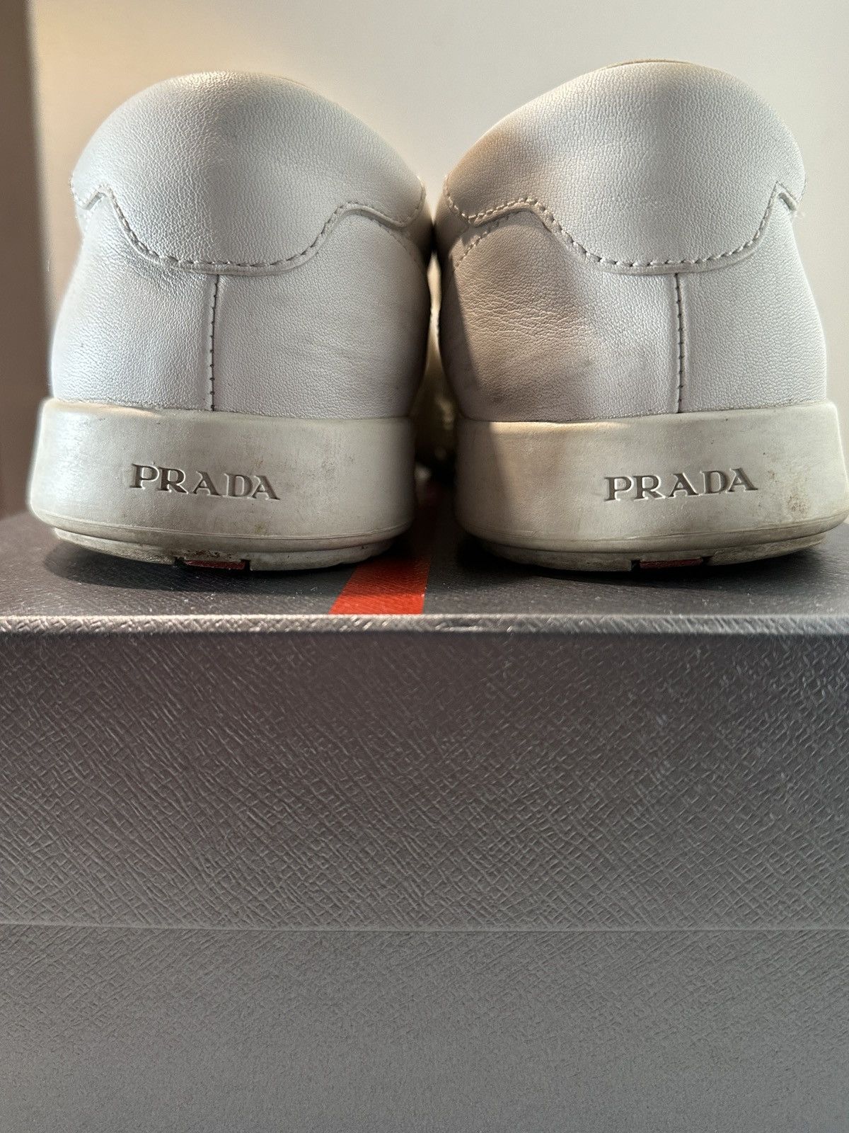 Prada Prada White Calf Leather Sneakers Size US 8 / EU 41 - 9 Thumbnail