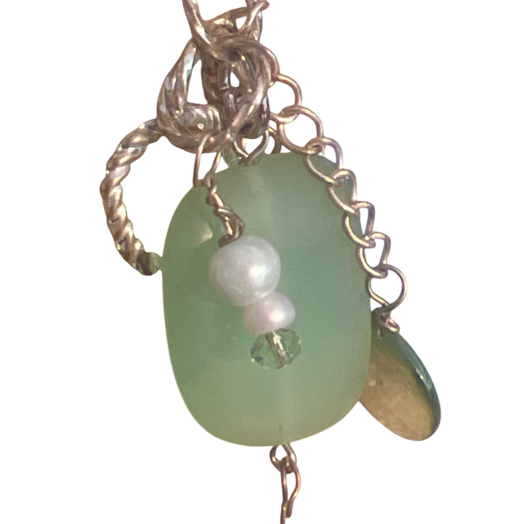 Other Vintage Green Sea Glass Faux Pearl Dangle Earrings Silver To Size ONE SIZE - 3 Thumbnail