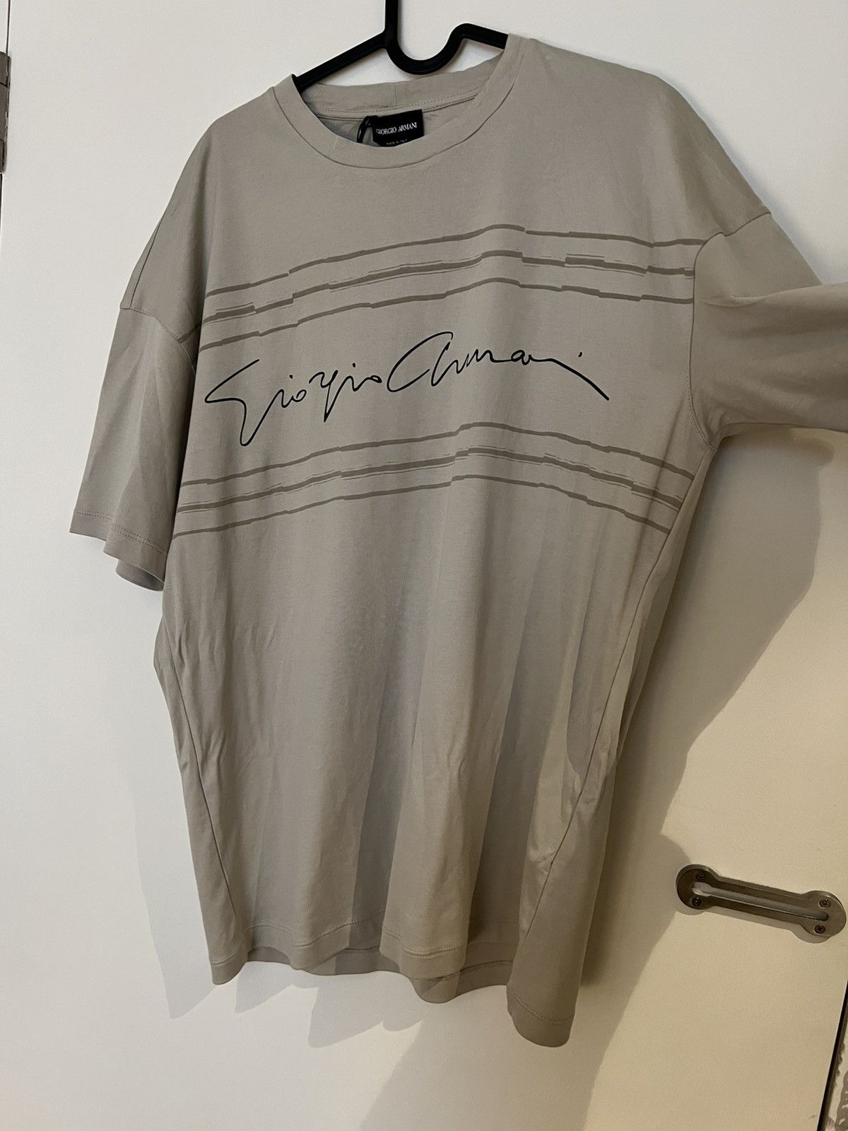 Giorgio Armani GIORGIO ARMANI Cursive brand-print cotton T-shirt 48 beige Size US XXL / EU 58 / 5 - 7 Thumbnail