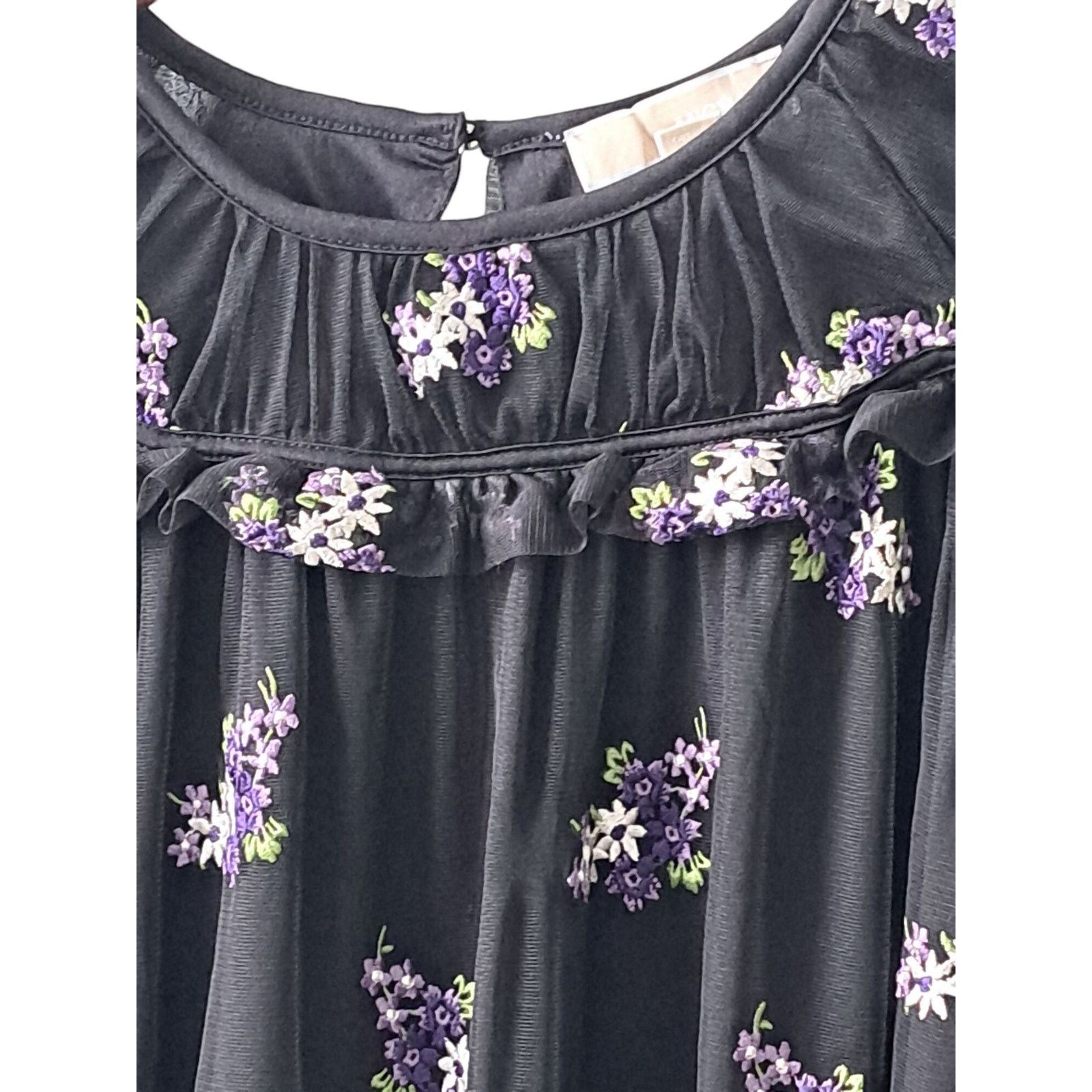 Michael Kors Michael Kors Forget Me Not Black & Purple Floral Blouse XS Size XS / US 0-2 / IT 36-38 - 5 Thumbnail