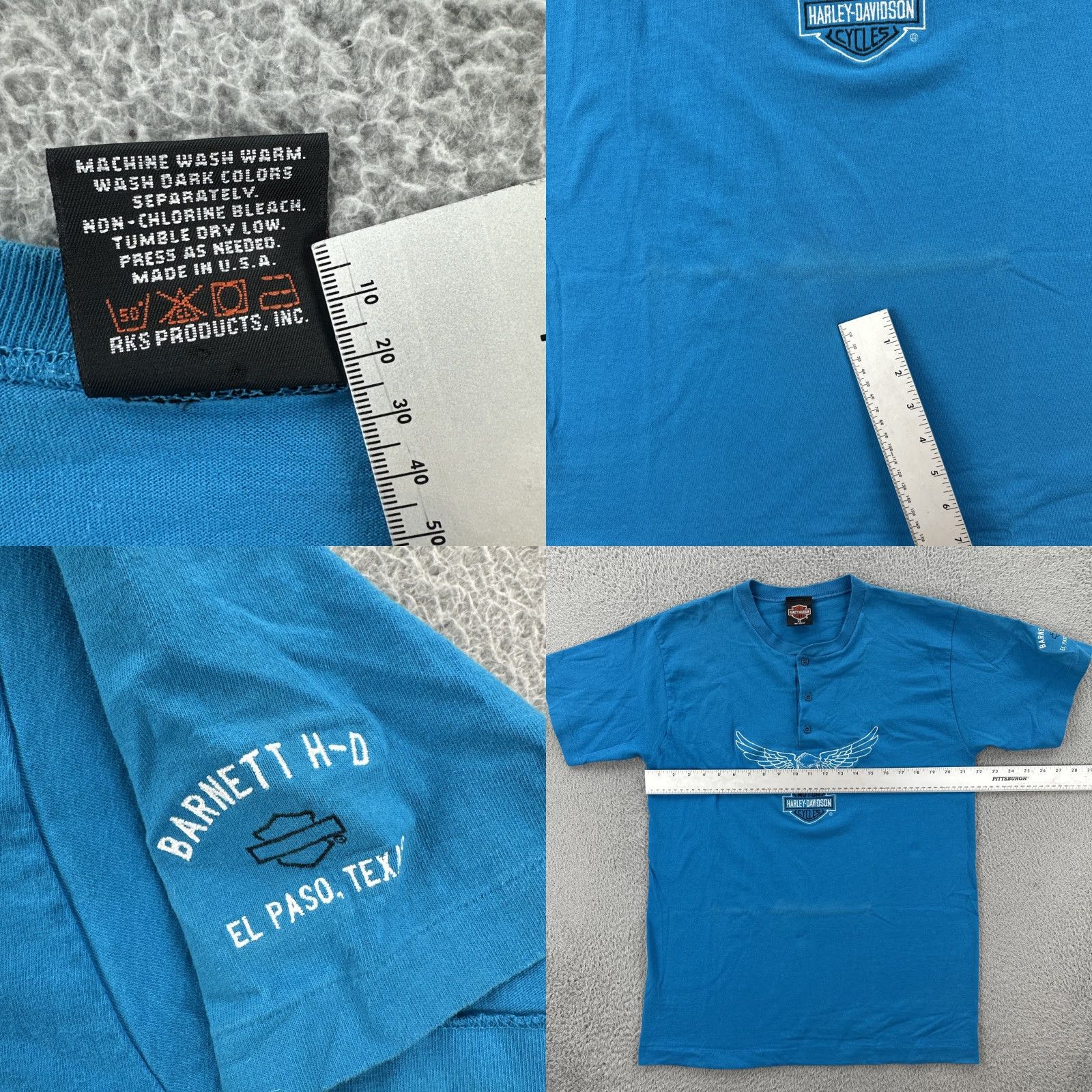 Harley Davidson VINTAGE Harley-Davidson Mens XL Embroidered Henley T Shirt Blue USA Made Size US XL / EU 56 / 4 - 8 Thumbnail
